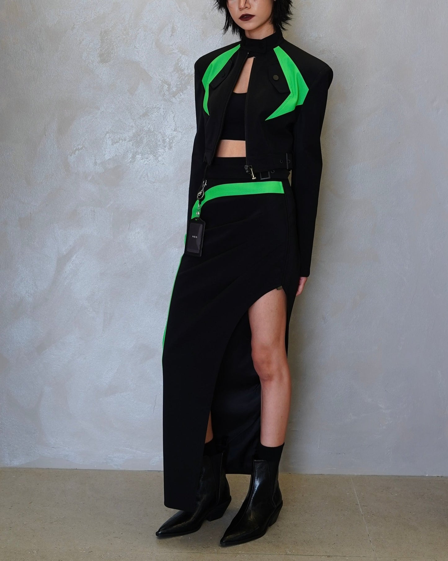 Neon Side-Stripe Irregular Skirt