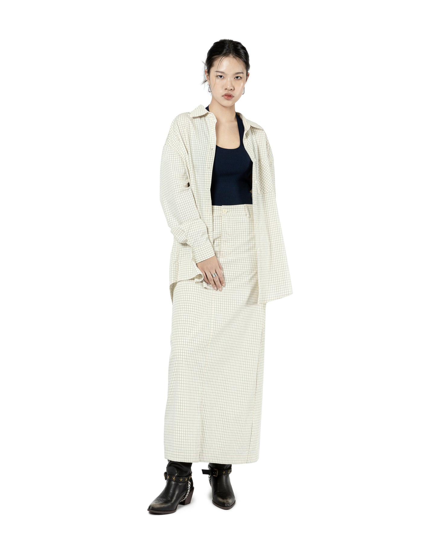 Grid Pattern Oversized Shirt