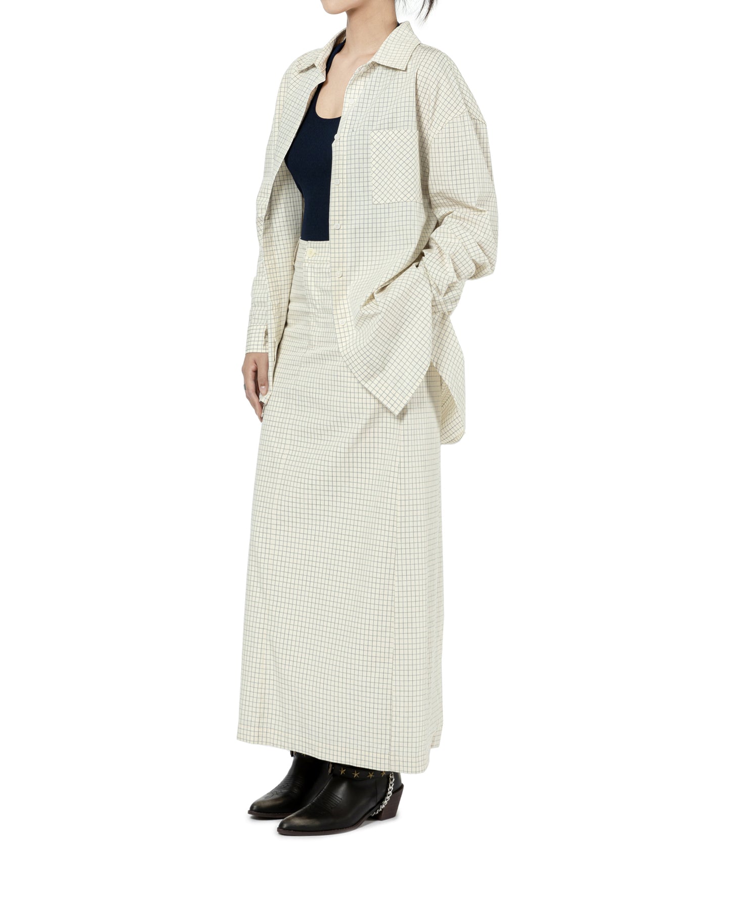 Grid Pattern Oversized Shirt
