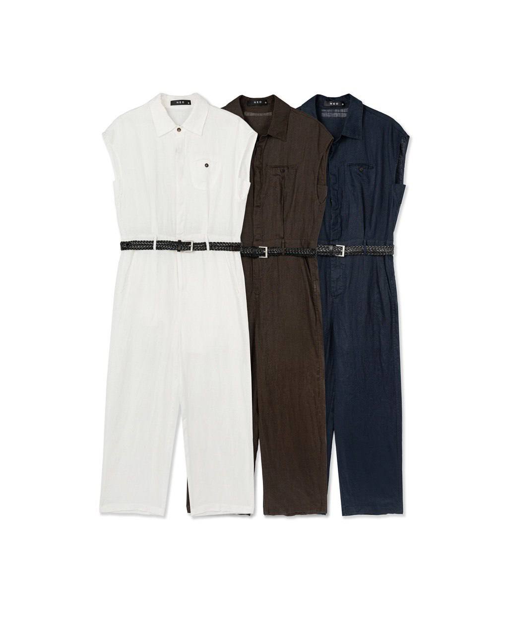 Belted Collar Jumpsuit
