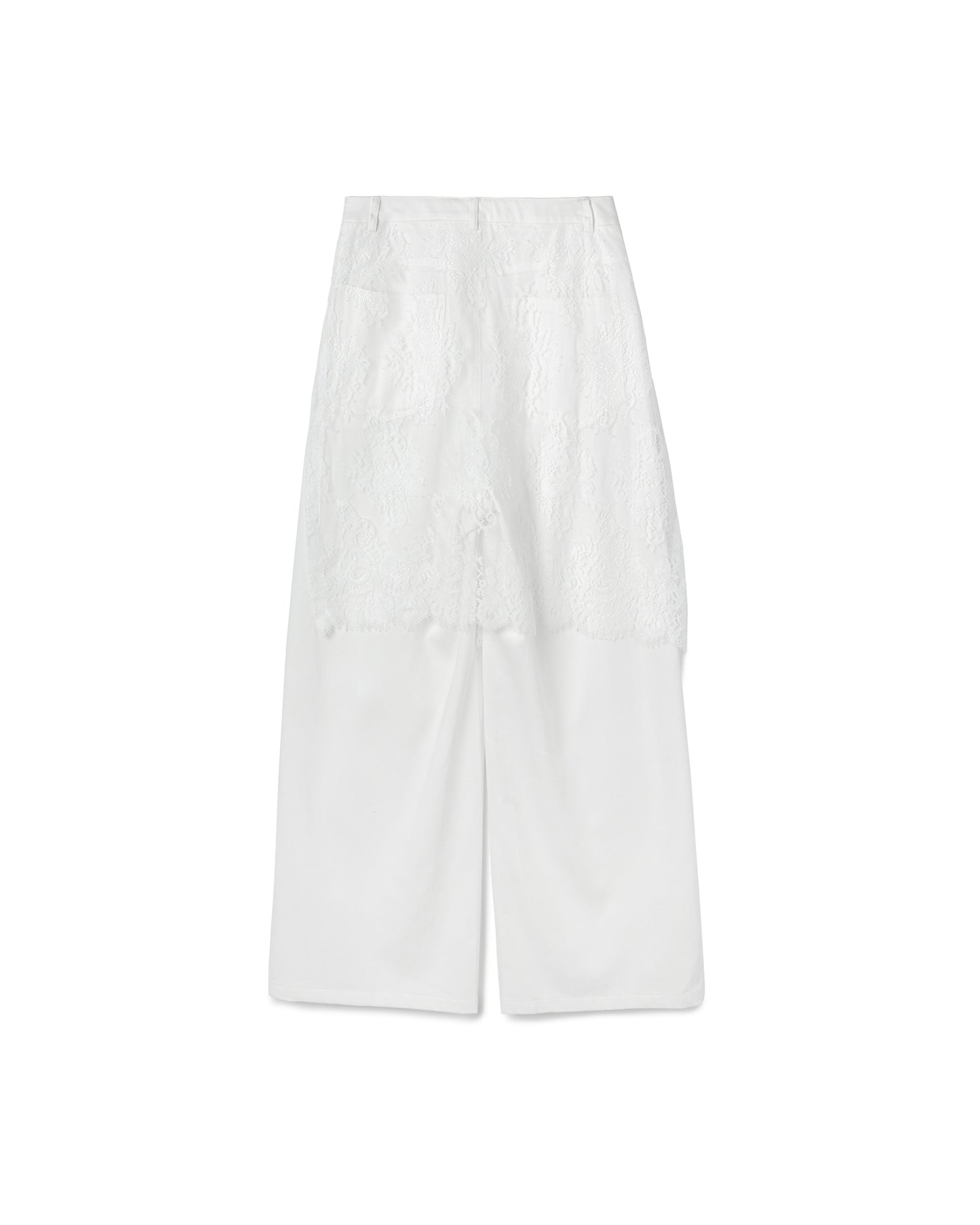 White Denim Pants with Lace Wrap