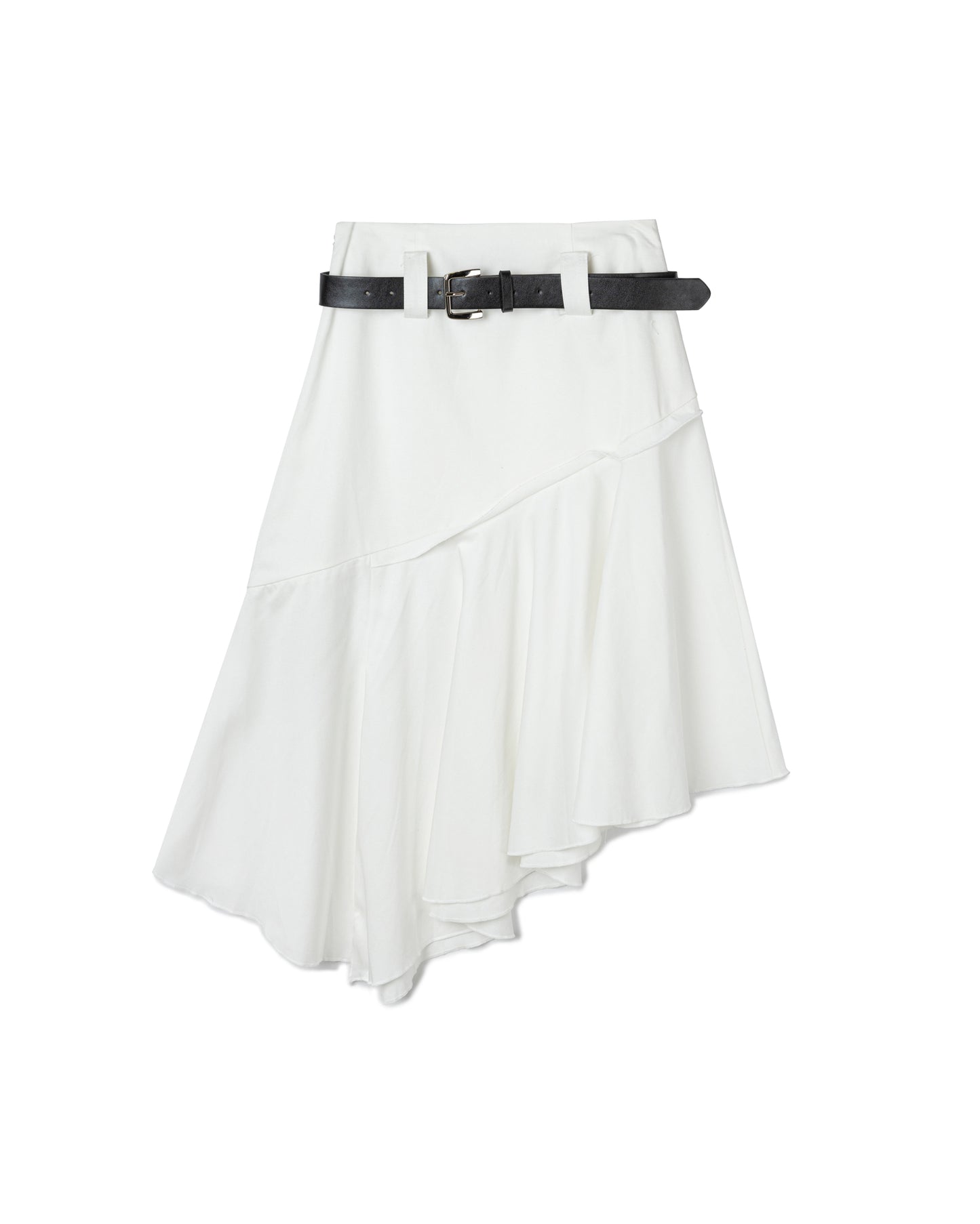 Asymmetric Pleated Skirt with Belt