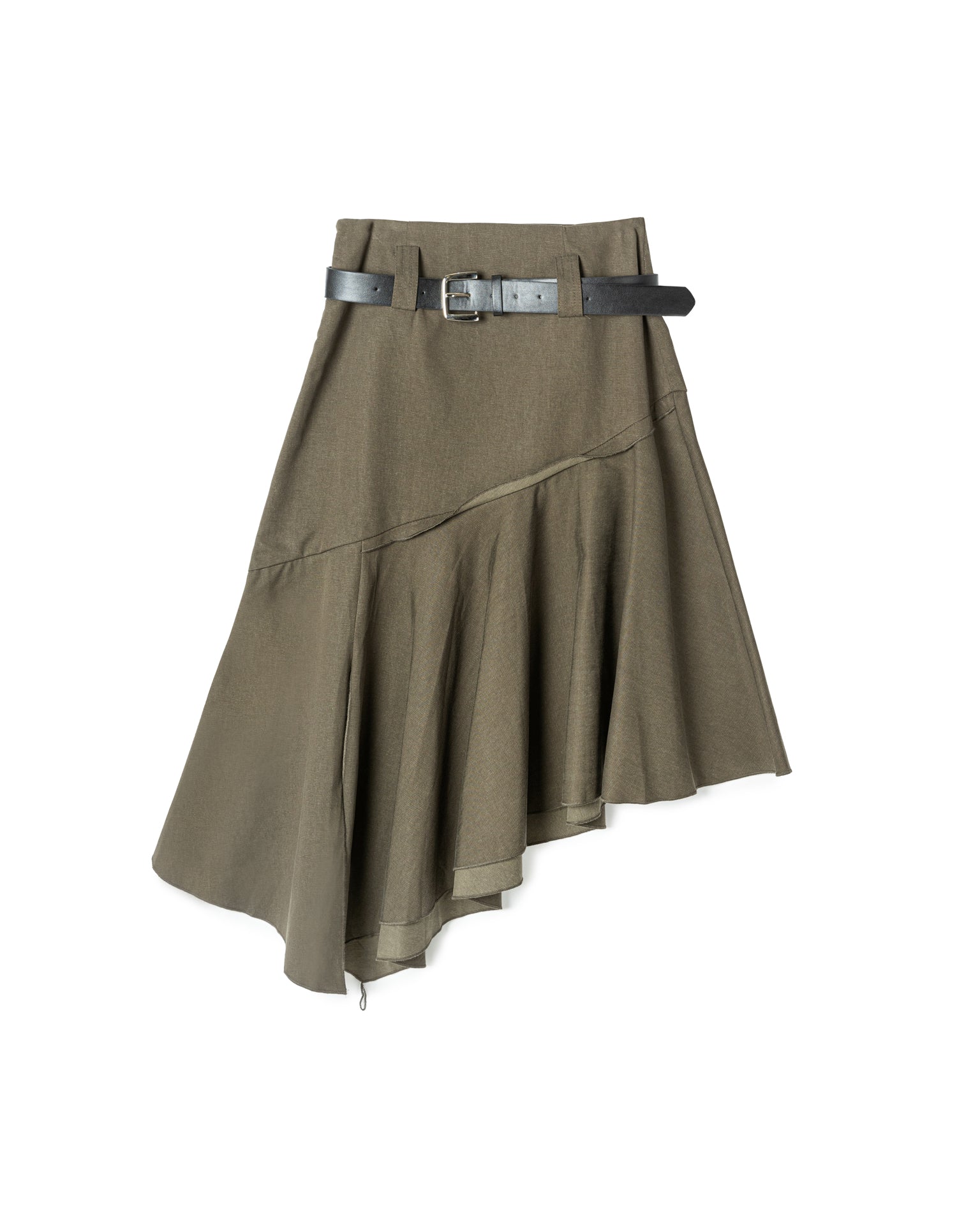 Asymmetric Pleated Skirt with Belt