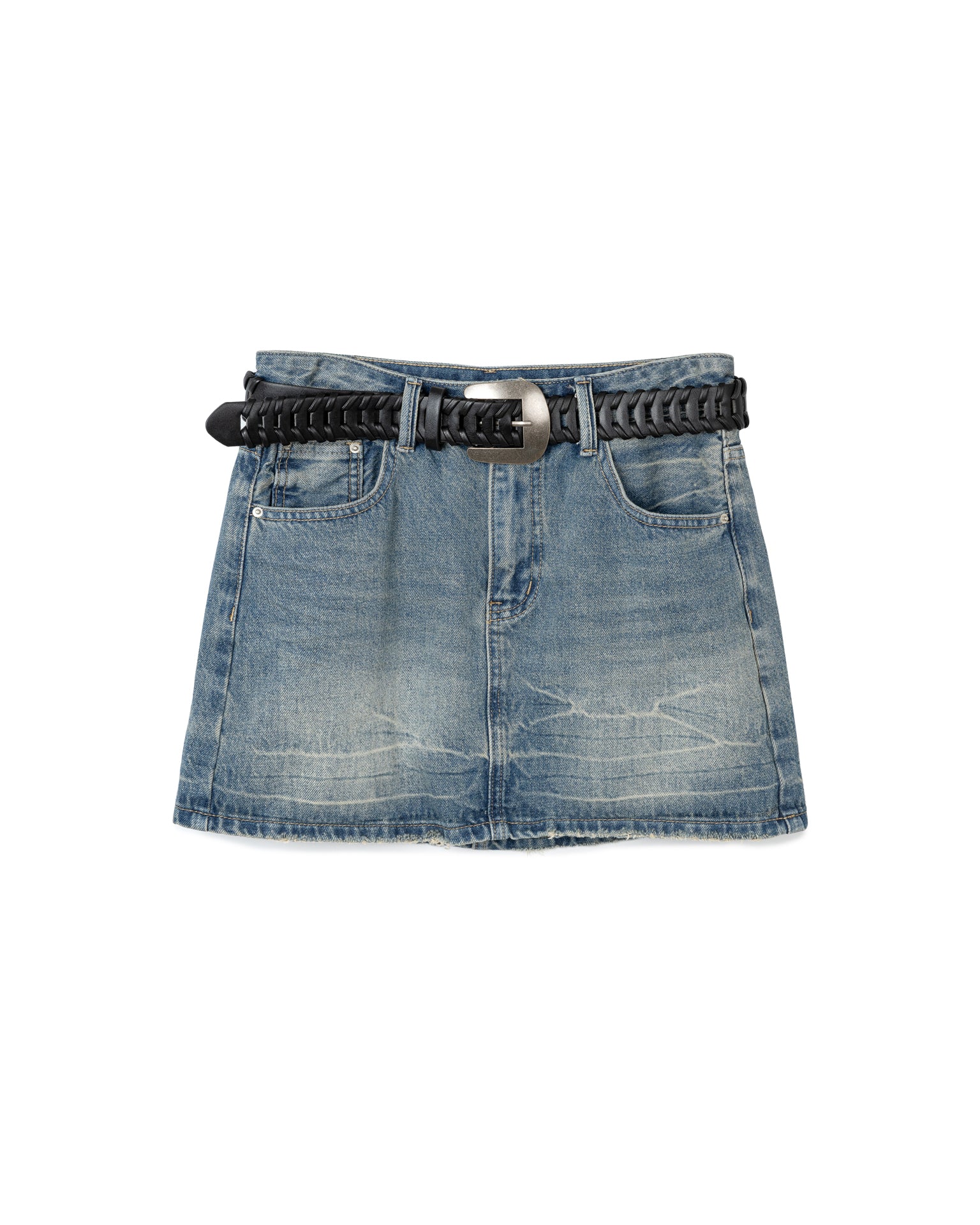 Denim Gradient Belted Mini Skirt