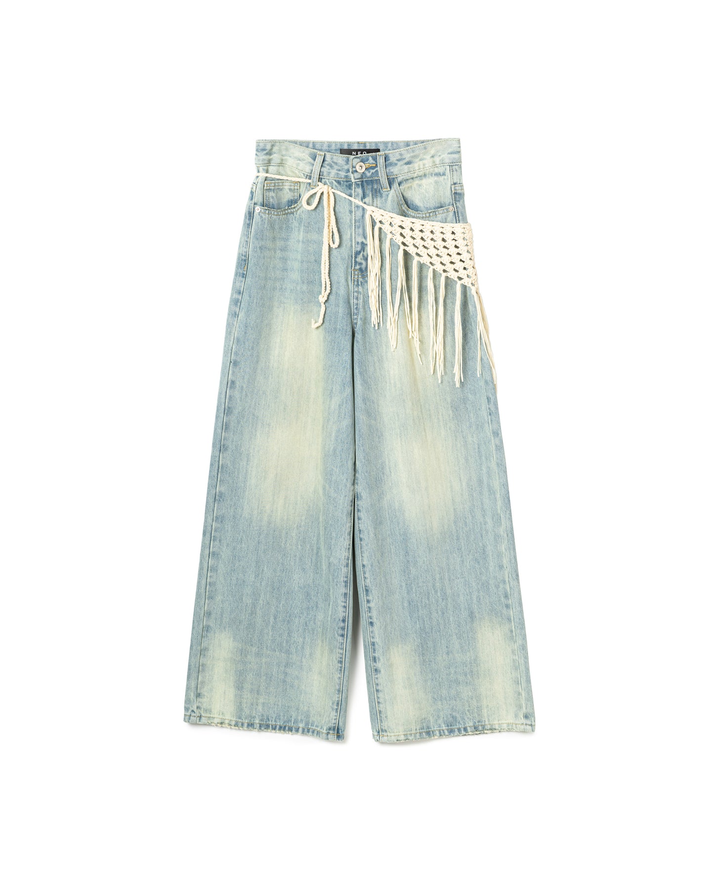 Denim Pants with Macramé Wrap