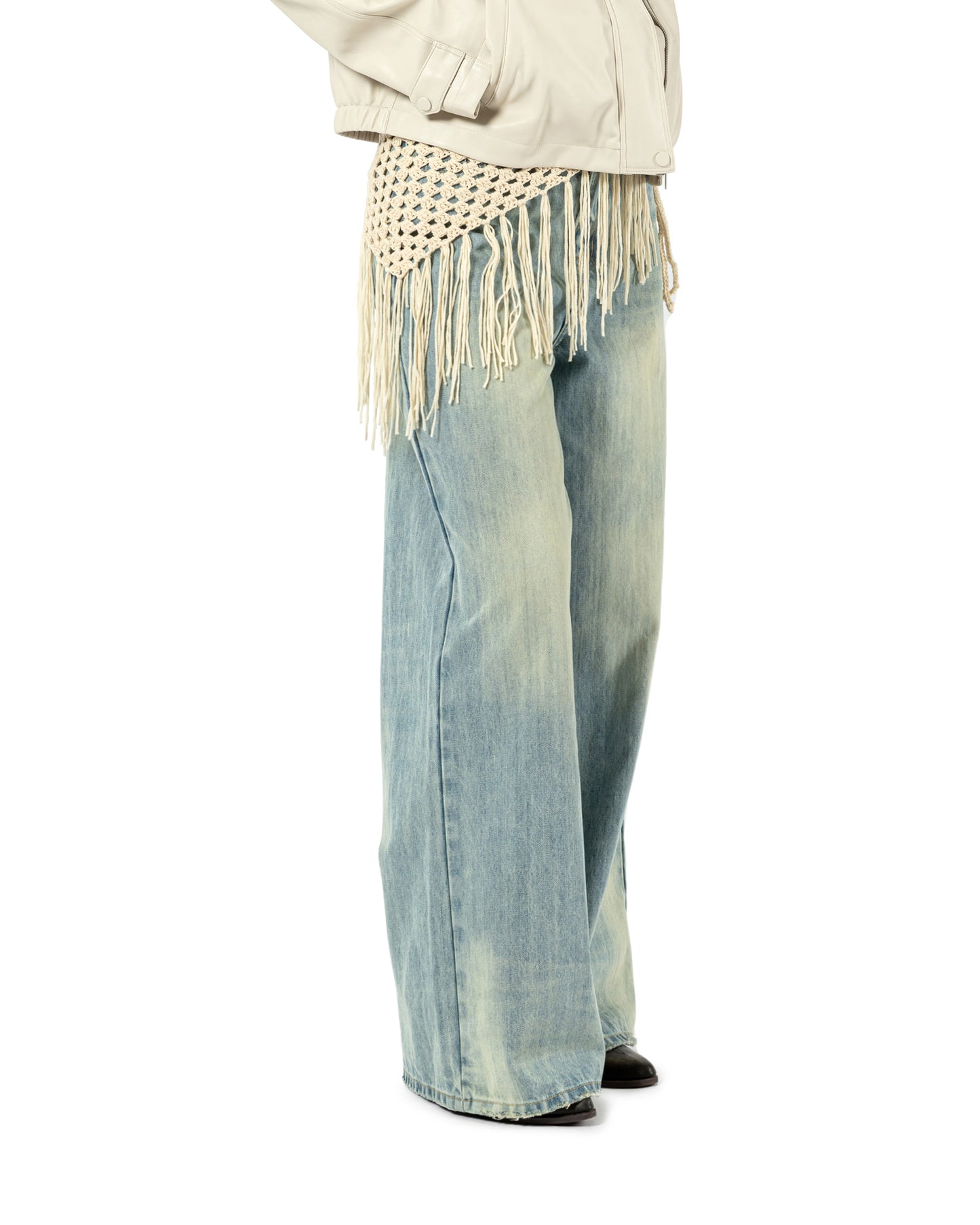 Denim Pants with Macramé Wrap