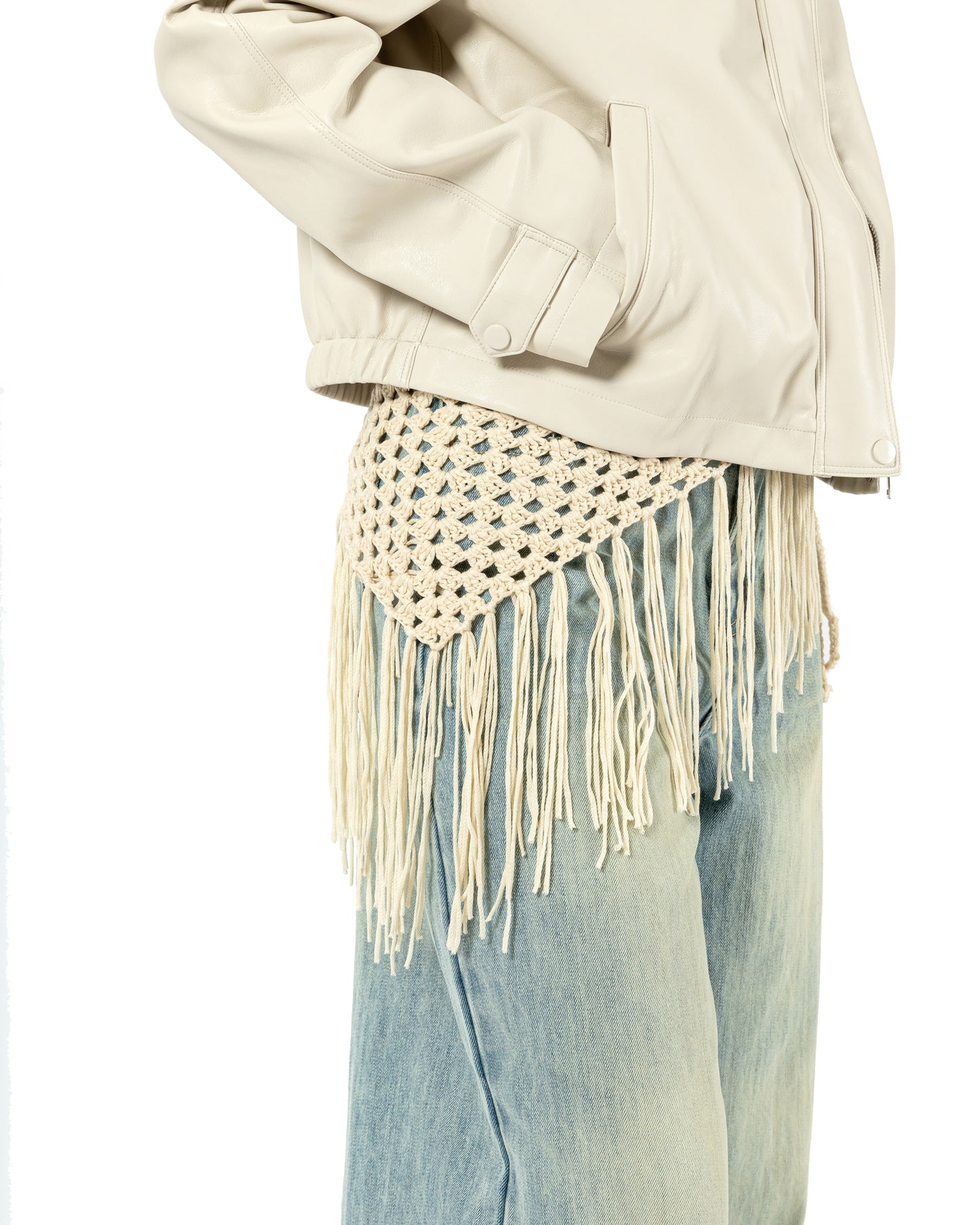 Denim Pants with Macramé Wrap