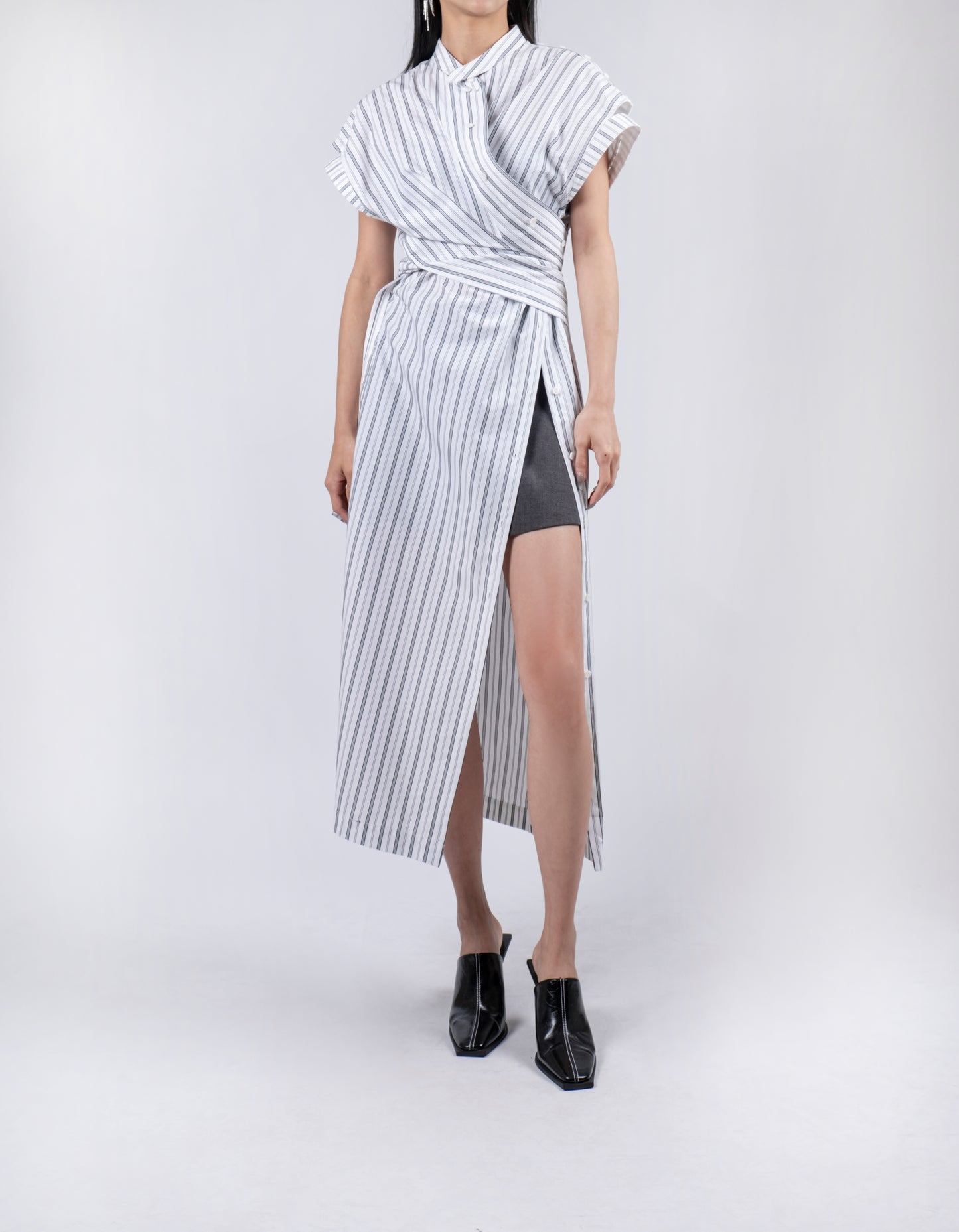 Designer Stripe Sleeveless Long Dress