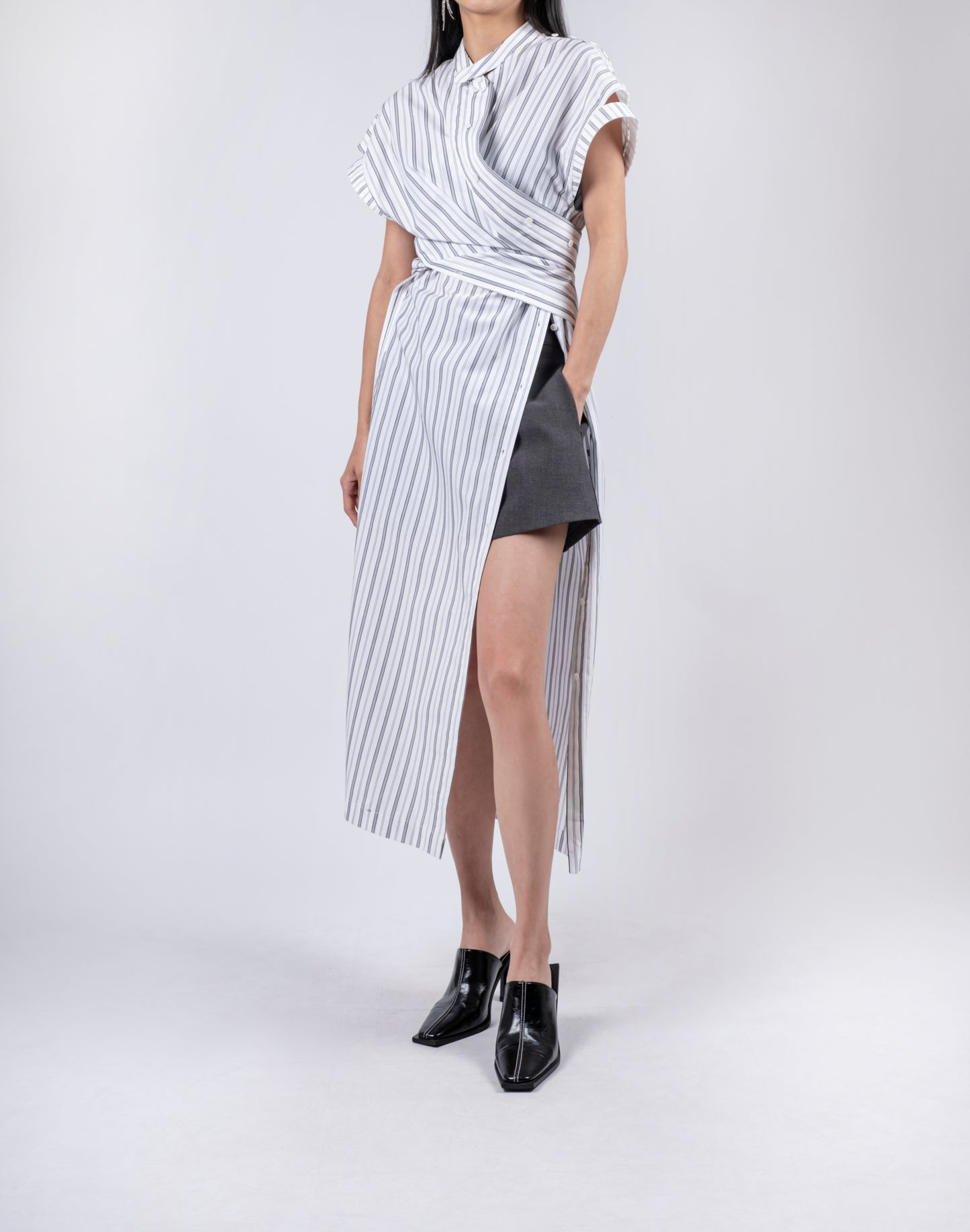 Designer Stripe Sleeveless Long Dress