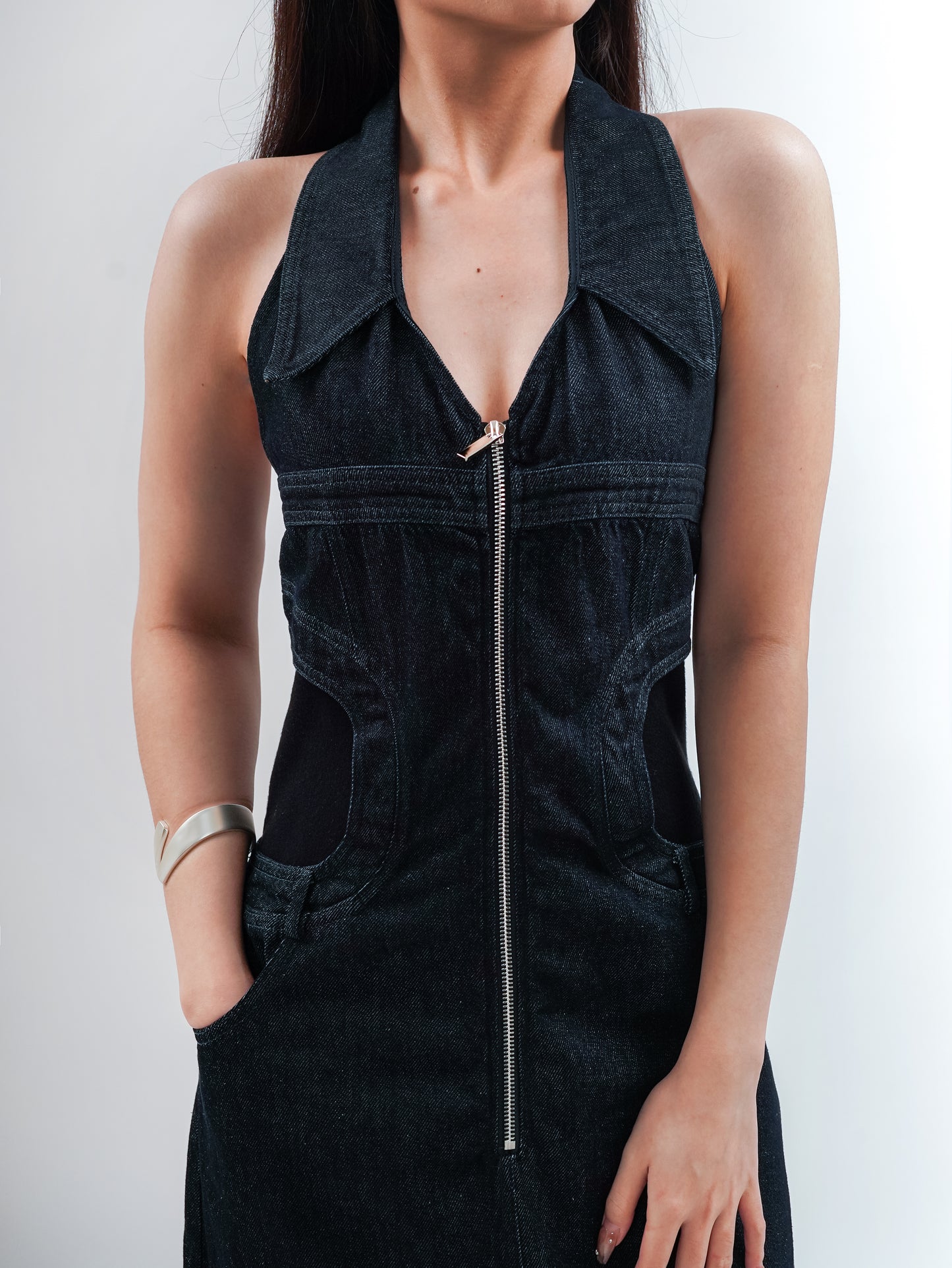 V-Neck Collared Halter Dress