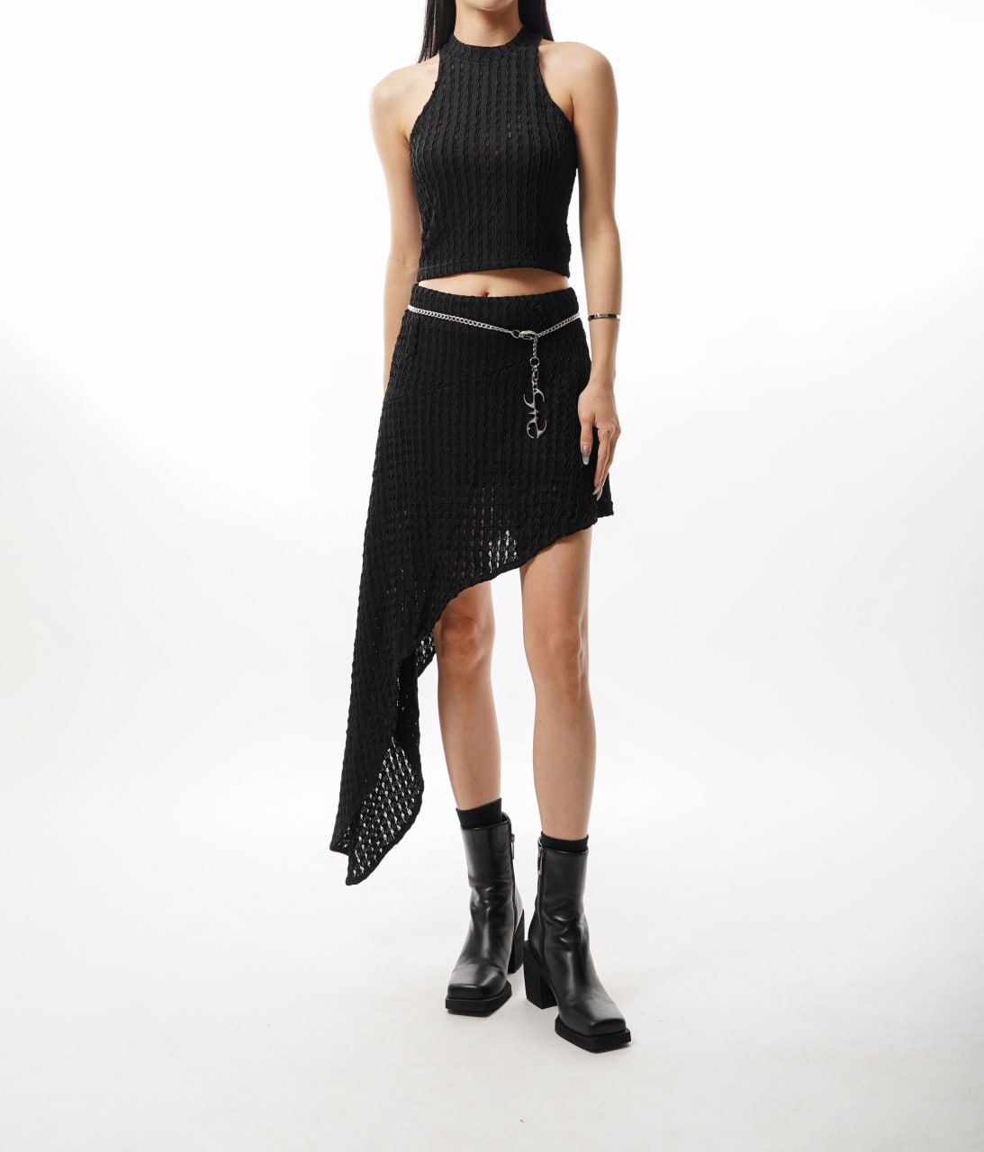 Halter Neck Crop Top and Asymmetrical Skirt Set