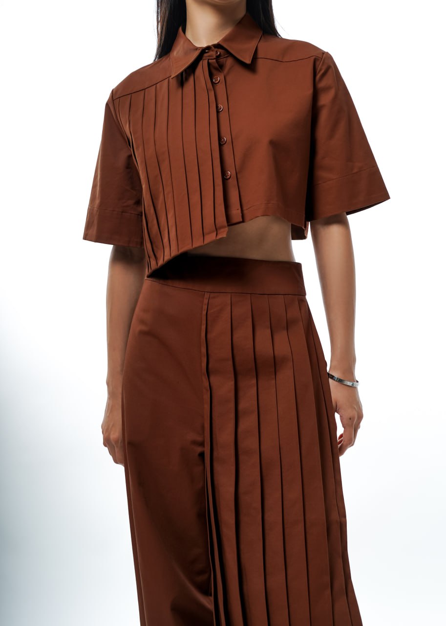 Asymmetrical Pleated Crop Top