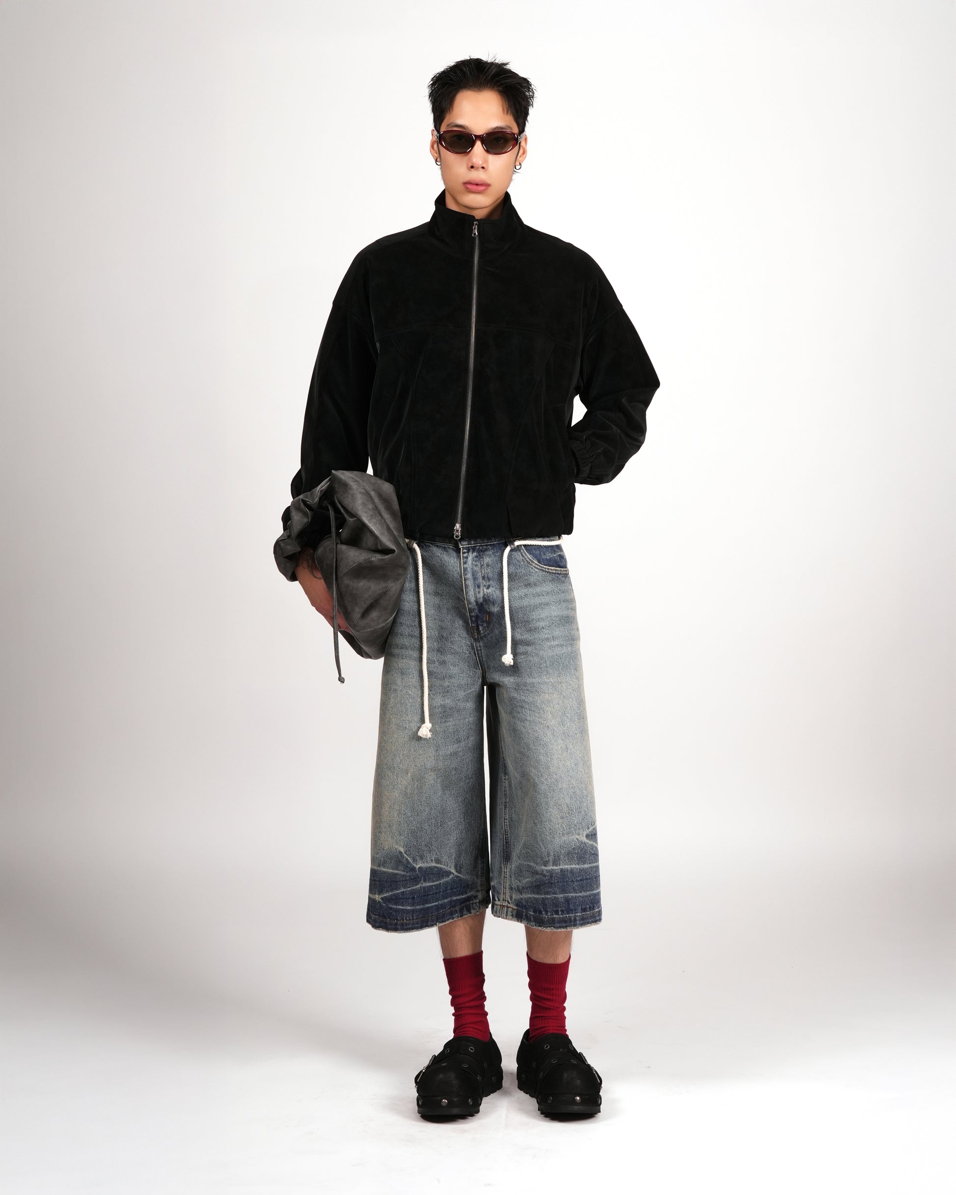 Drawstring Denim Bermuda