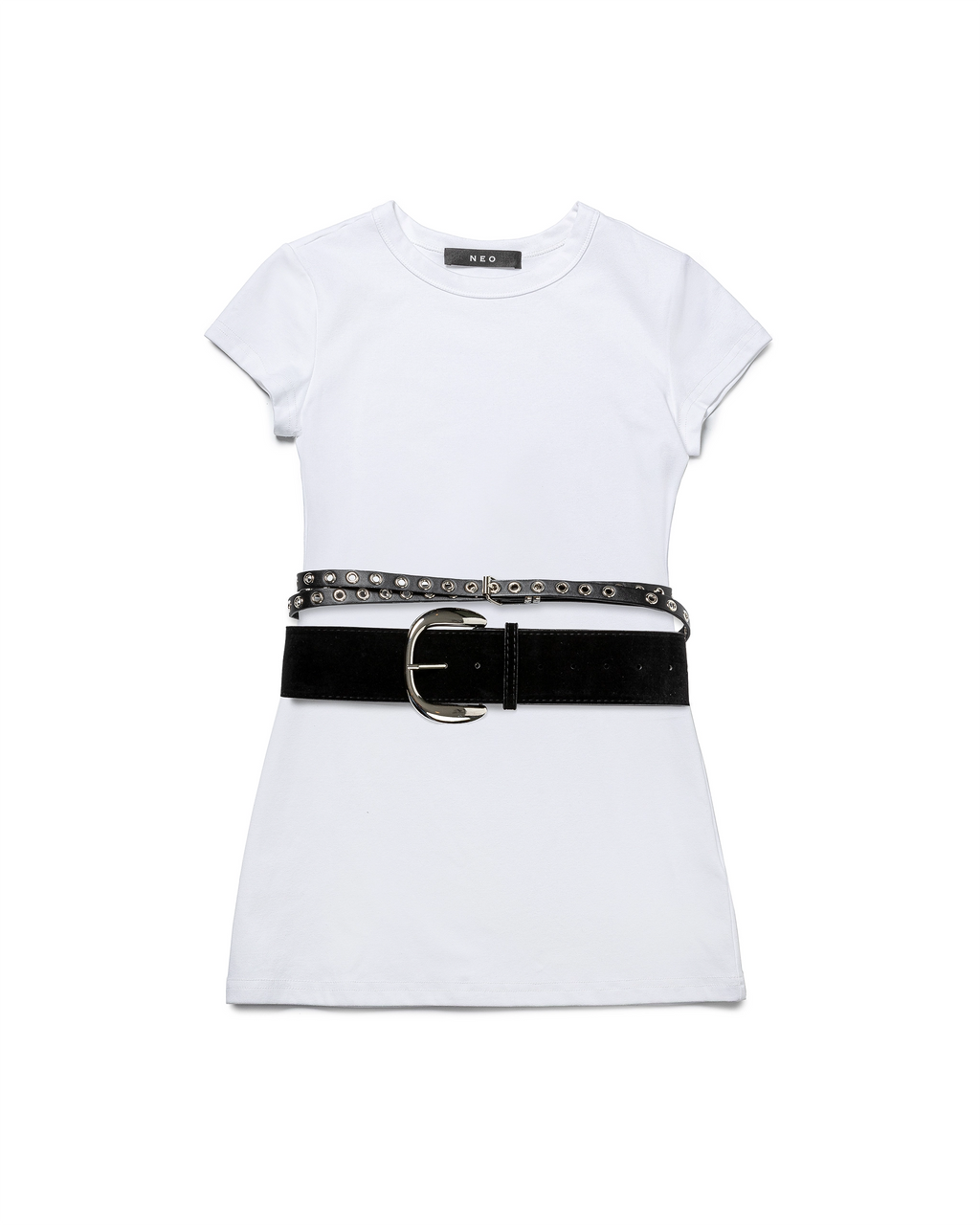 Fitted Cotton T-shirt with Stud Belt