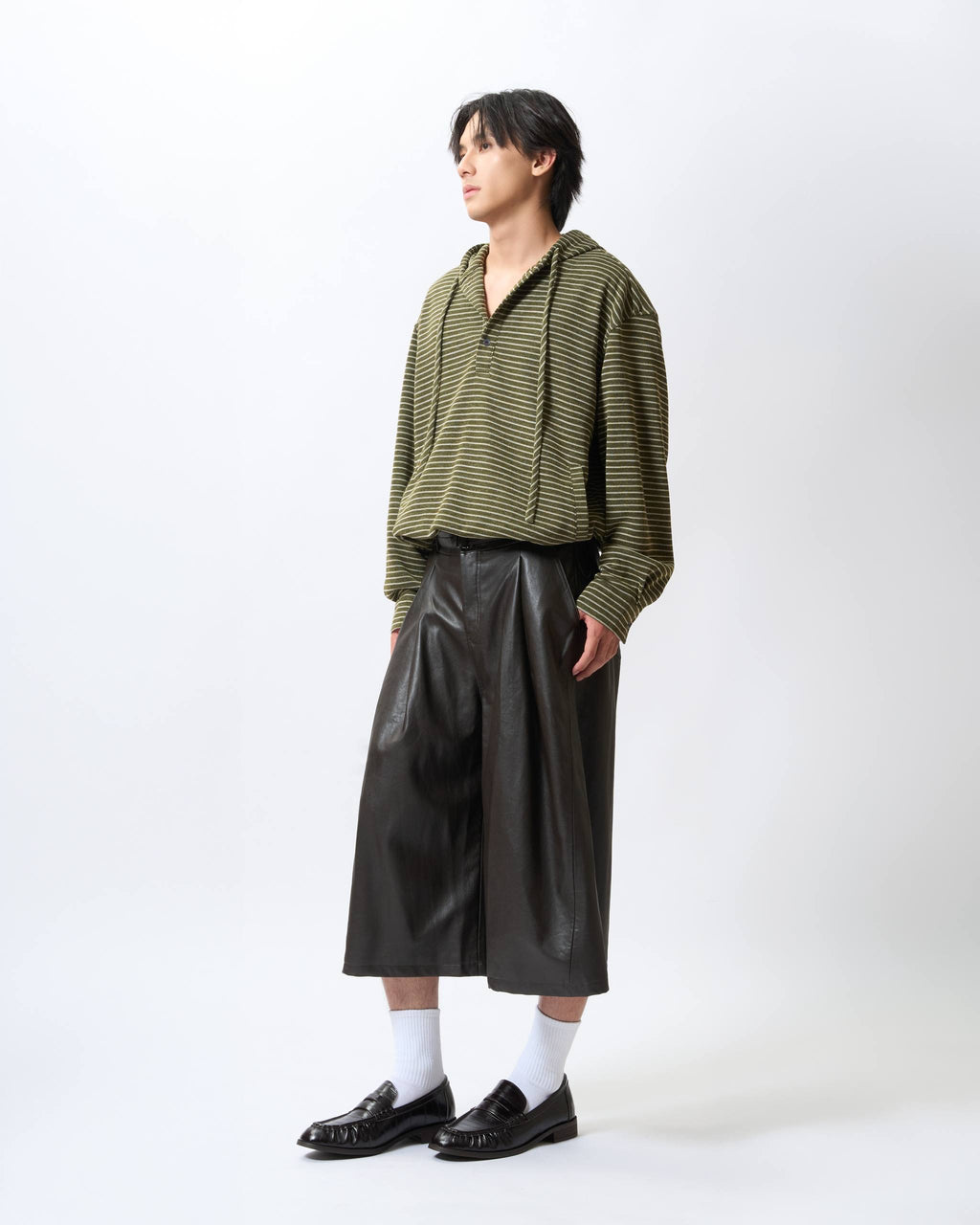 Sophisticated Ruched Faux-Leather Culottes