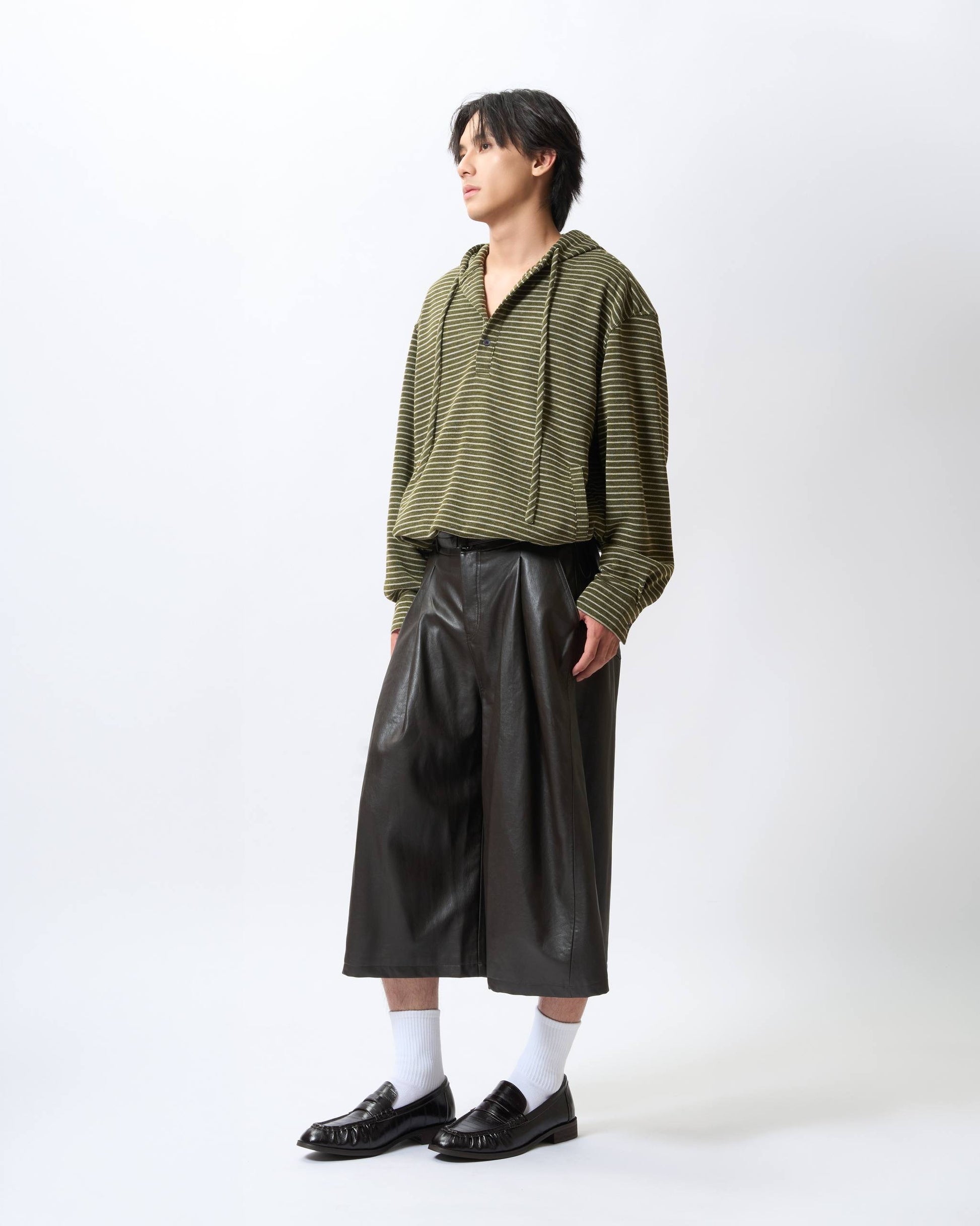 Sophisticated Ruched Faux-Leather Culottes