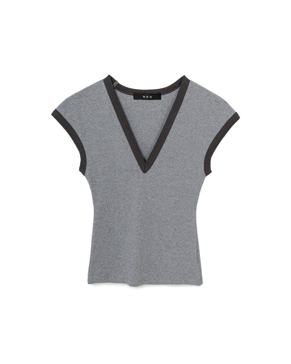 Contrast Trim V-Cut Top