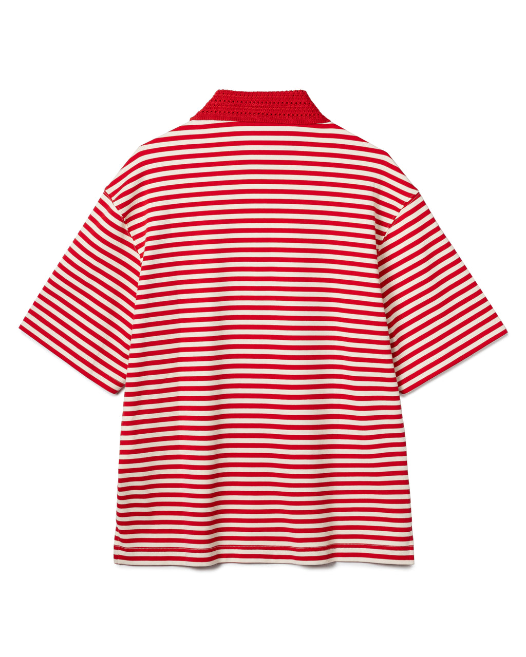 Retro Crochet-Collar Striped Polo