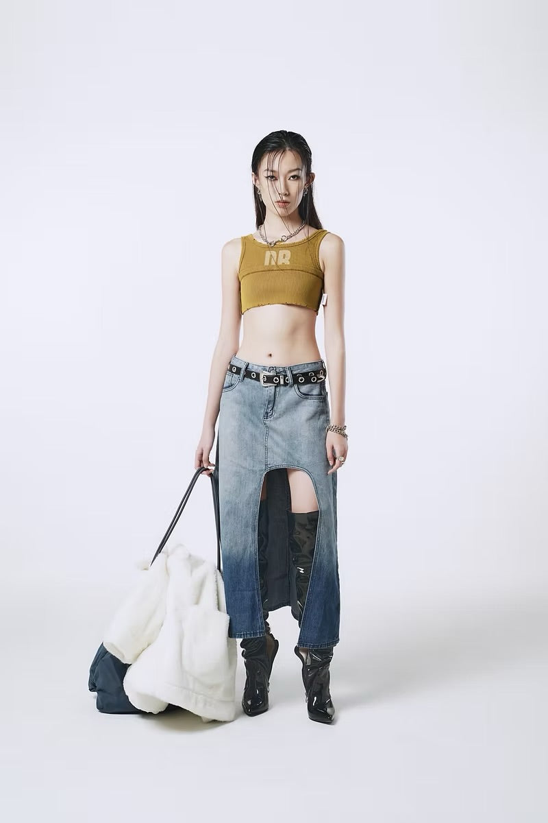 DOUBLE BACK Fold Up Grey Top