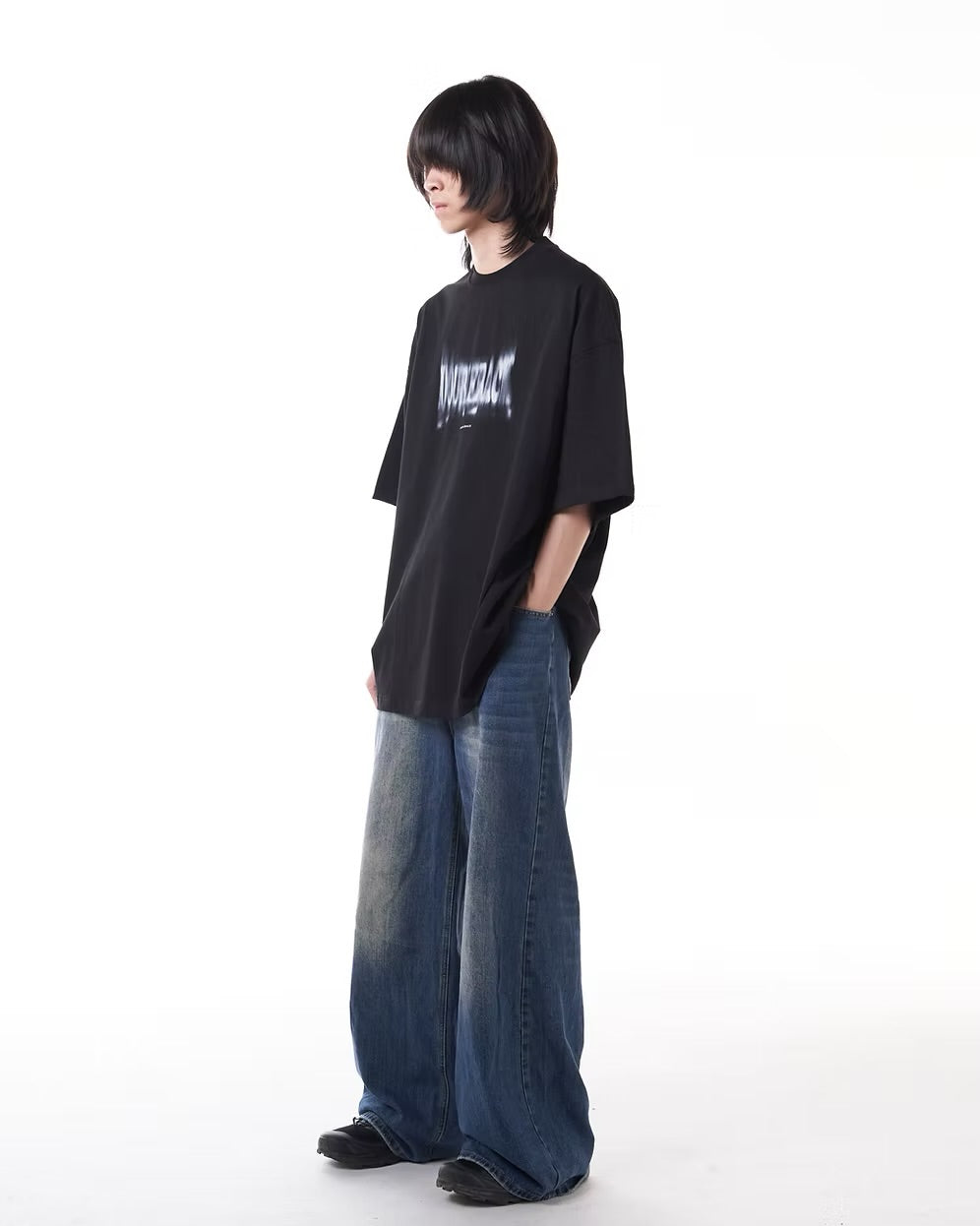 DOUBLE BACK Blurred Logo T-Shirt Oversized