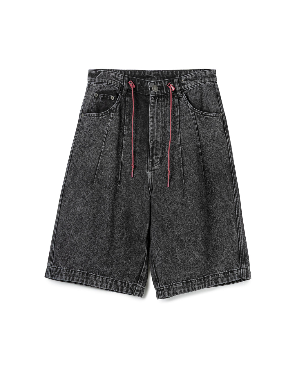 Acid-Wash Pleated Denim Pants