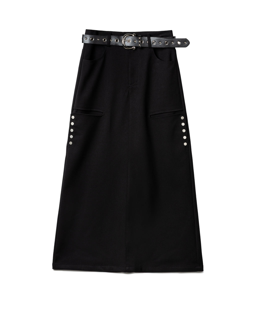 Structured studded-pocket maxi skirt