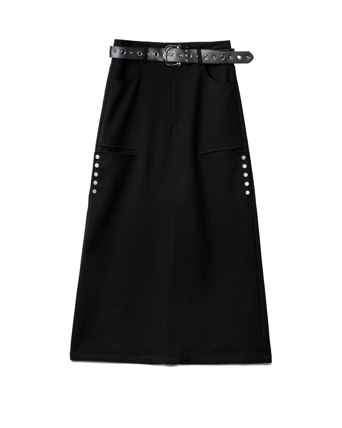 Structured studded-pocket maxi skirt