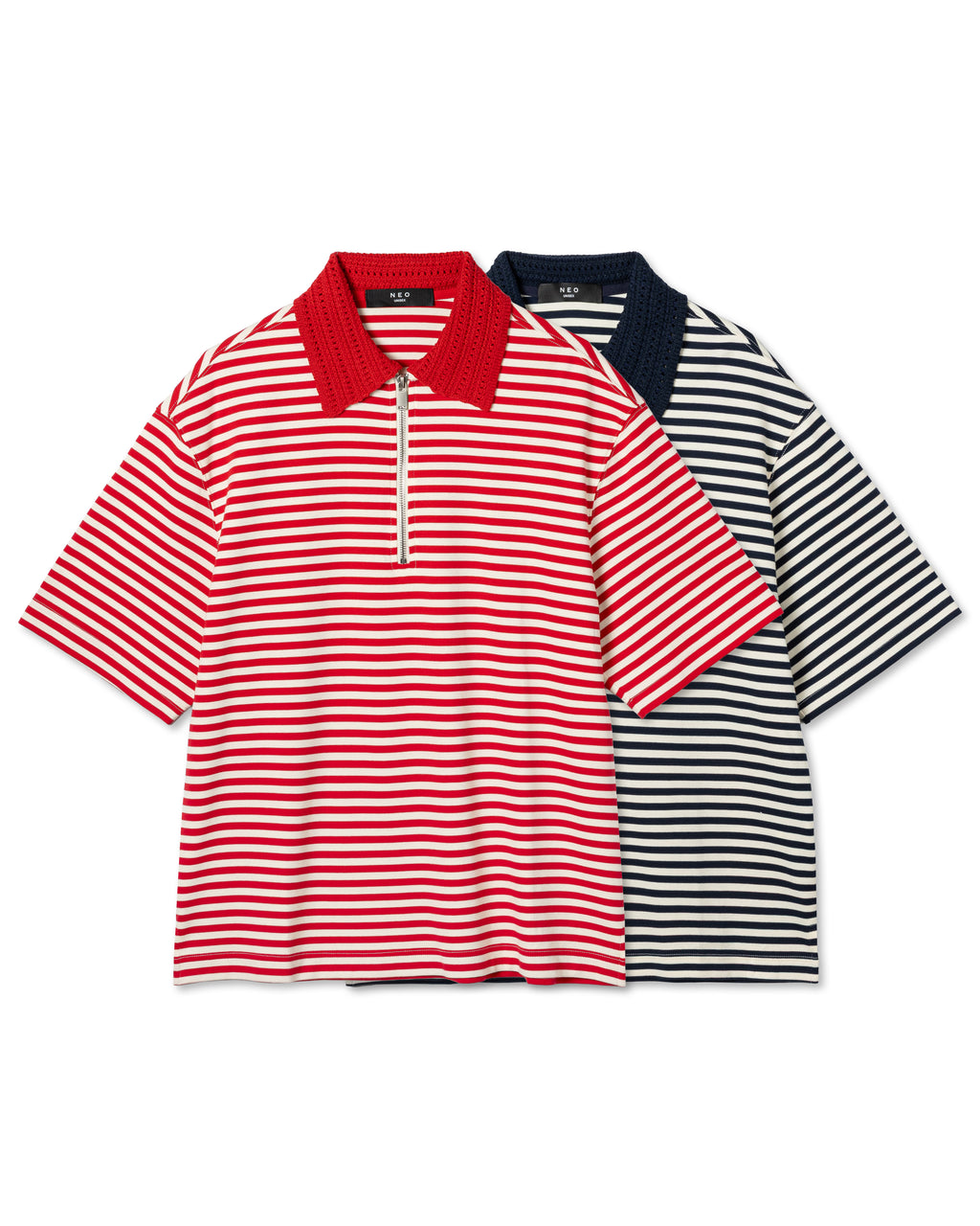 Retro Crochet-Collar Striped Polo