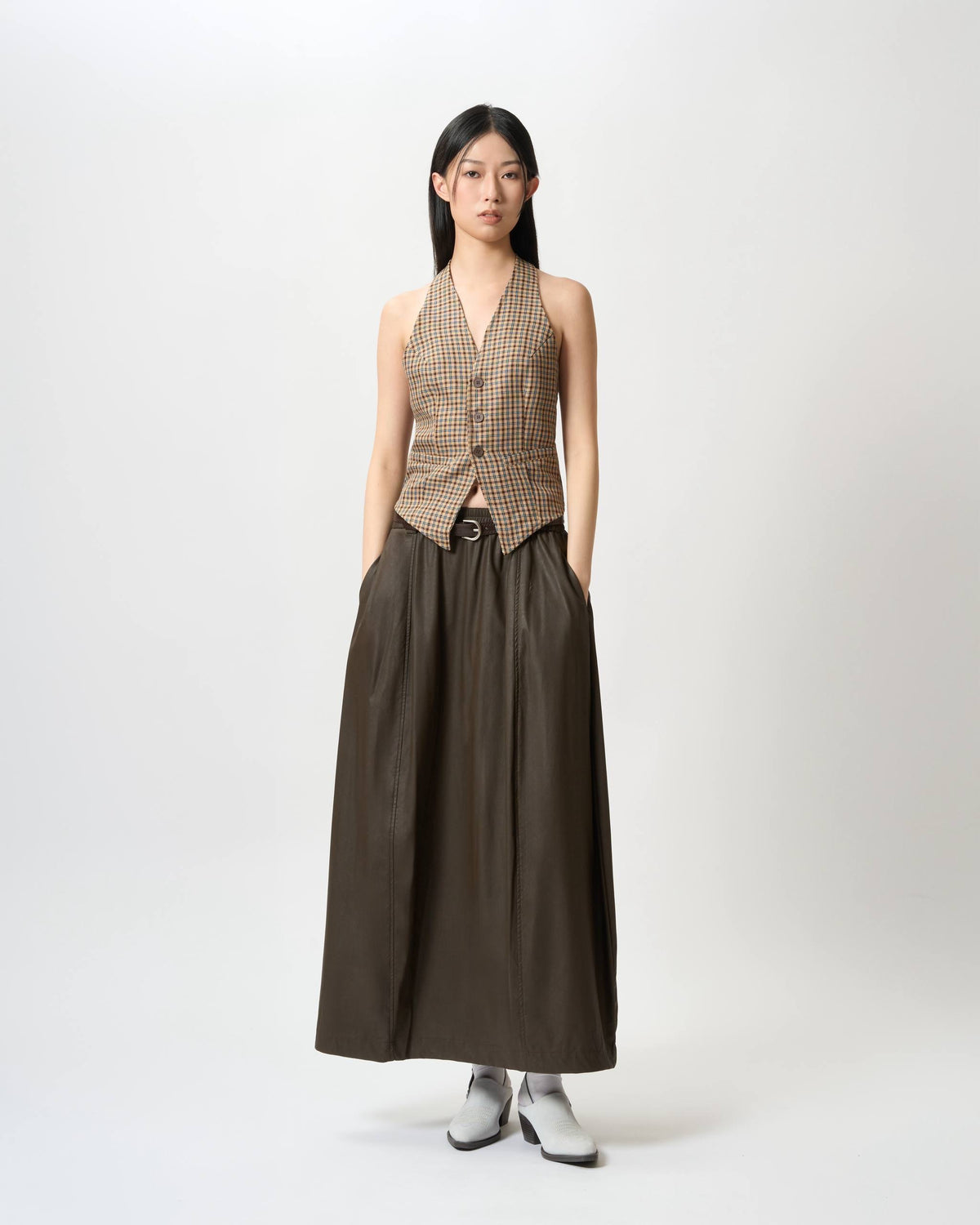 Tailored Plaid Halterneck Vest