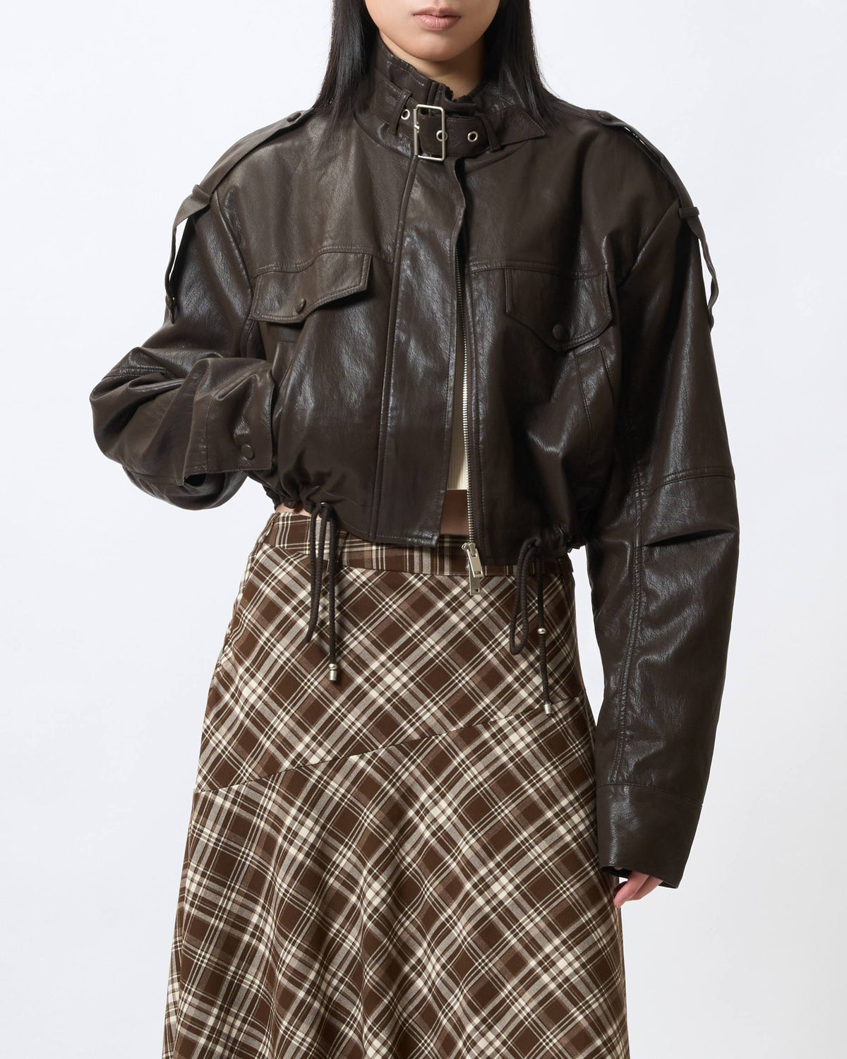 Distressed Faux-Leather Biker Jacket