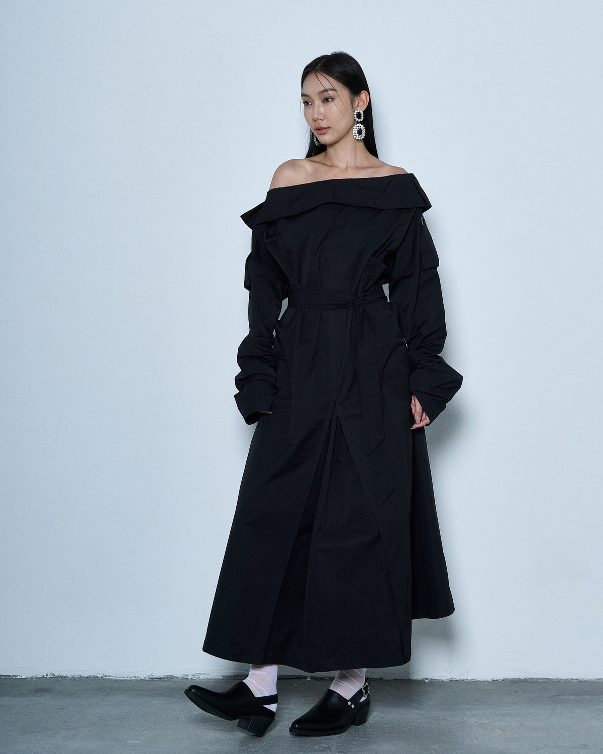 Off-Shoulder Trench Coat Dress