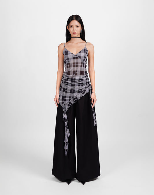 Draped Gingham Ruffle Top