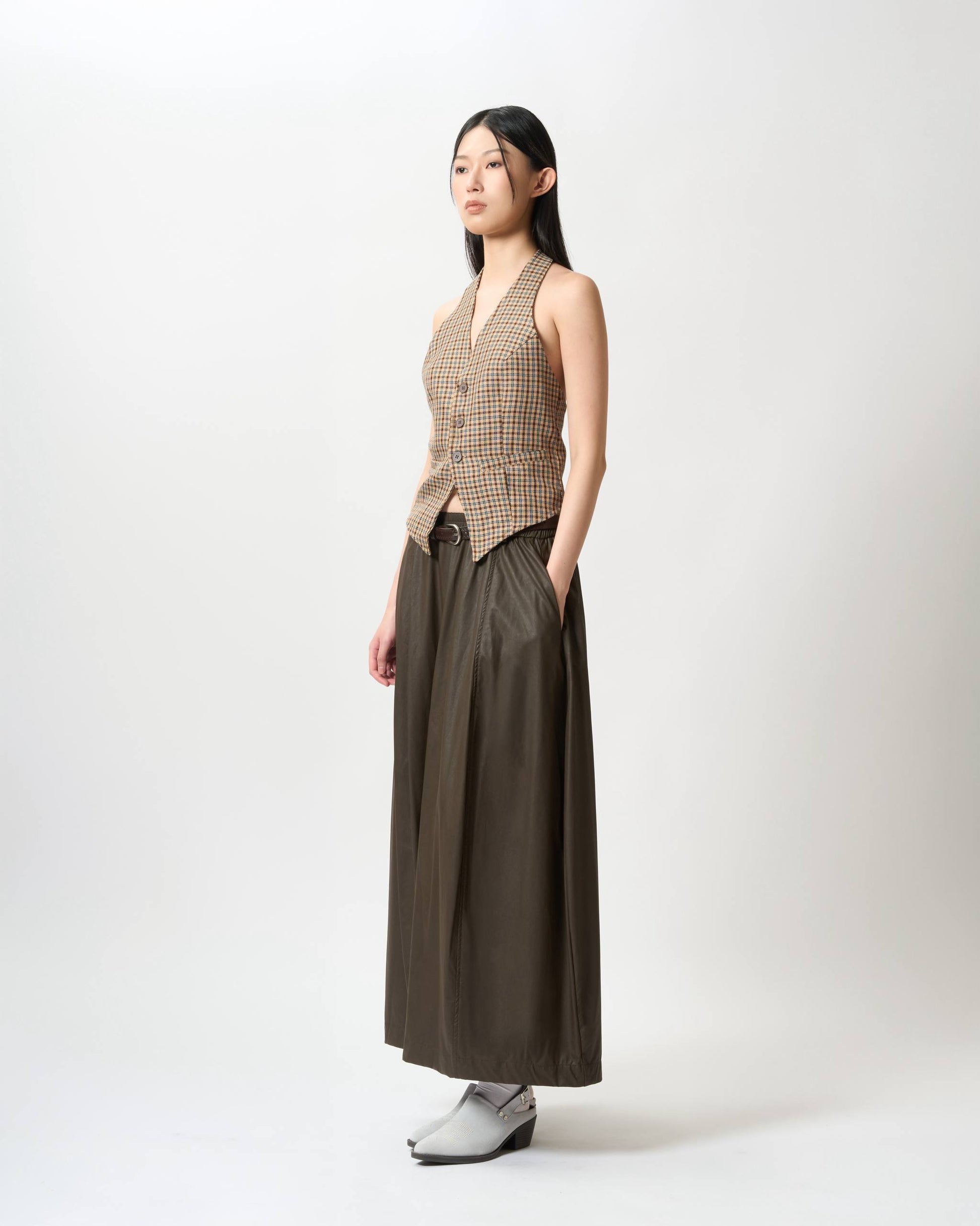 Tailored Plaid Halterneck Vest