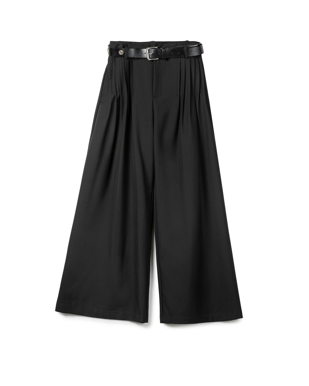 Studded-Belt Pleated Wide-Leg Trousers
