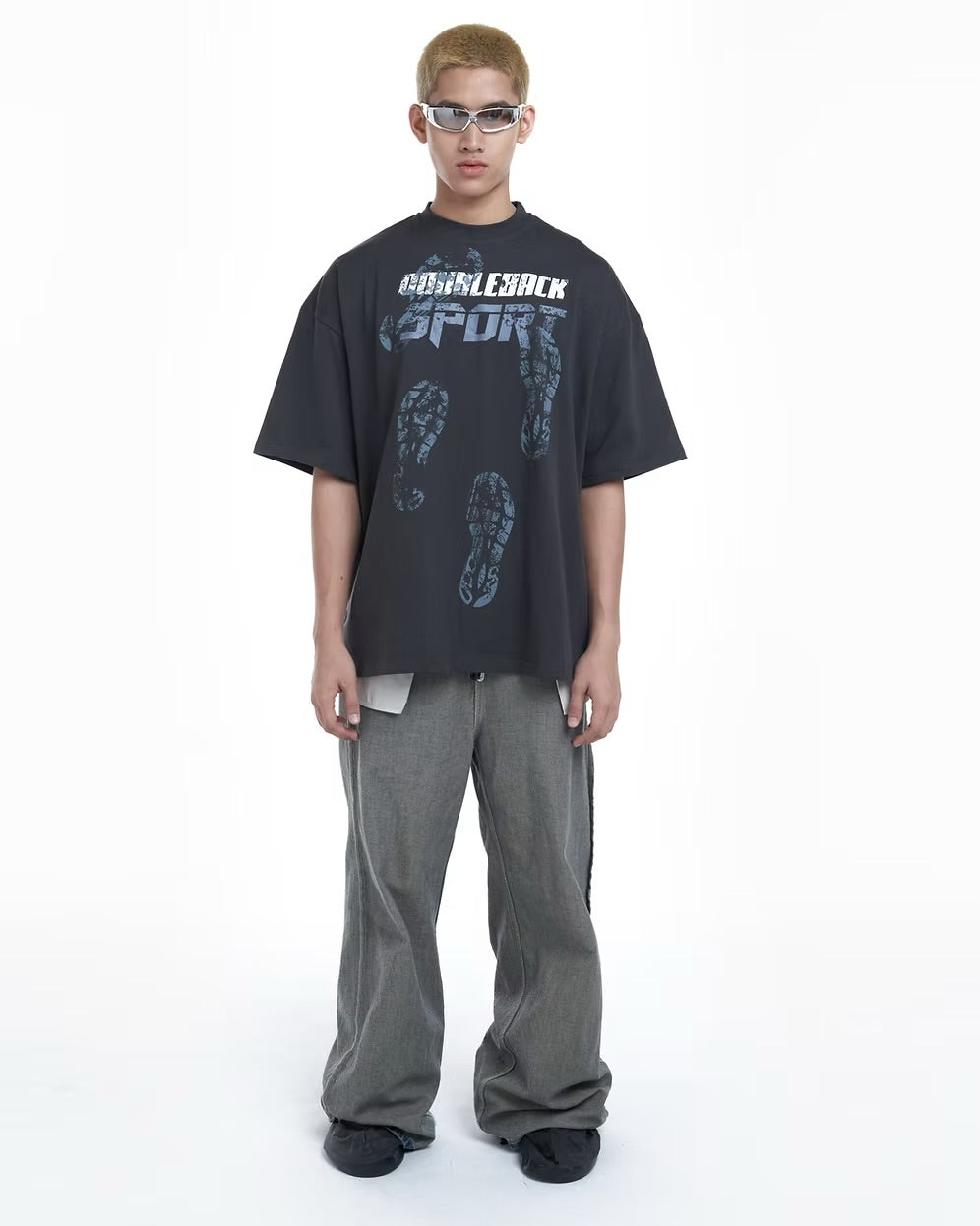 DOUBLE BACK Shoe Print T-Shirt Oversized