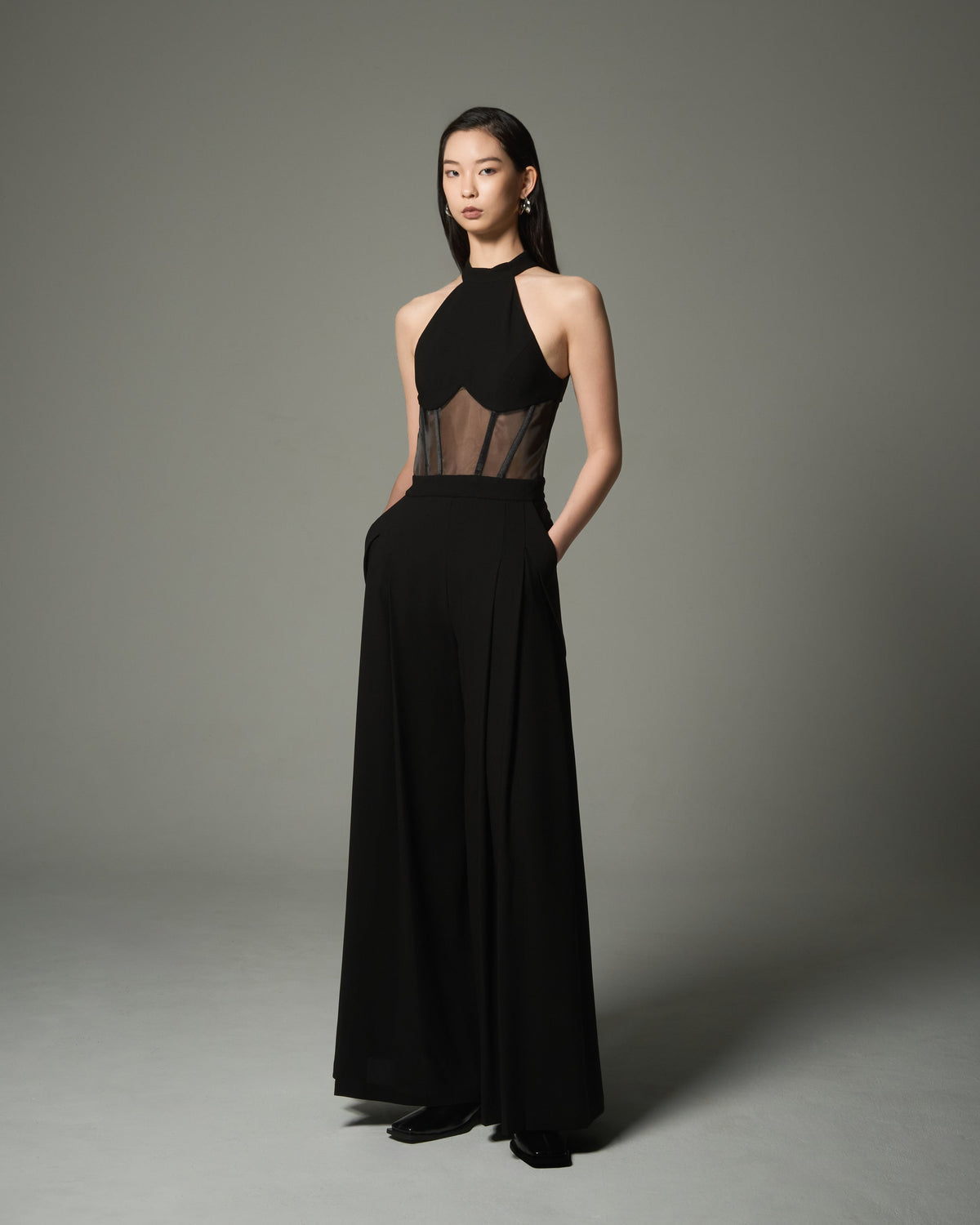 Halter neck Mesh Gown Jumpsuit