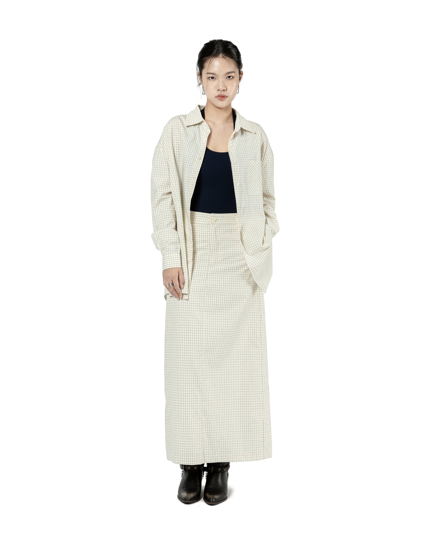 Grid Print A-Line Skirt