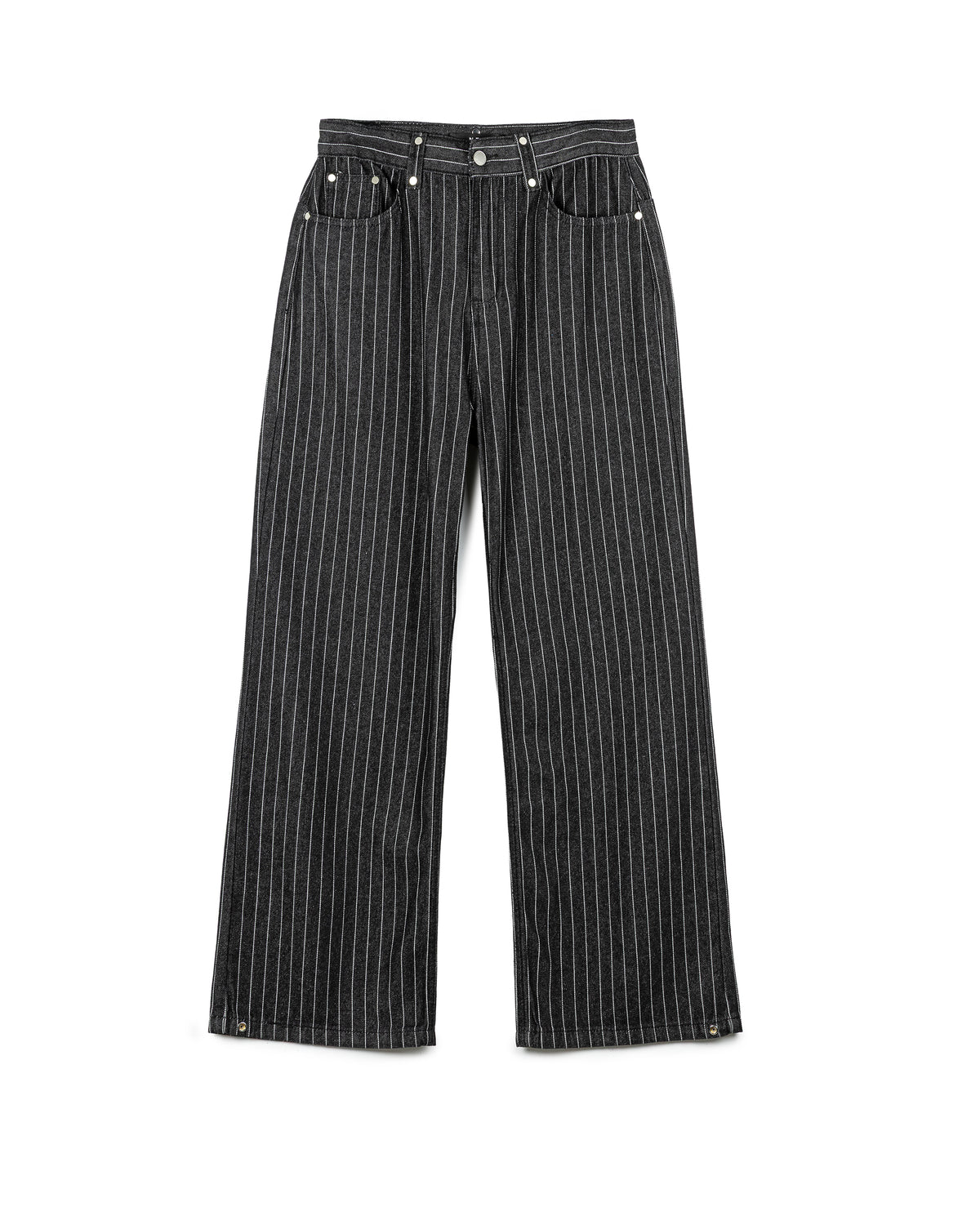 Structured Striped Denim Wide-Leg Pants