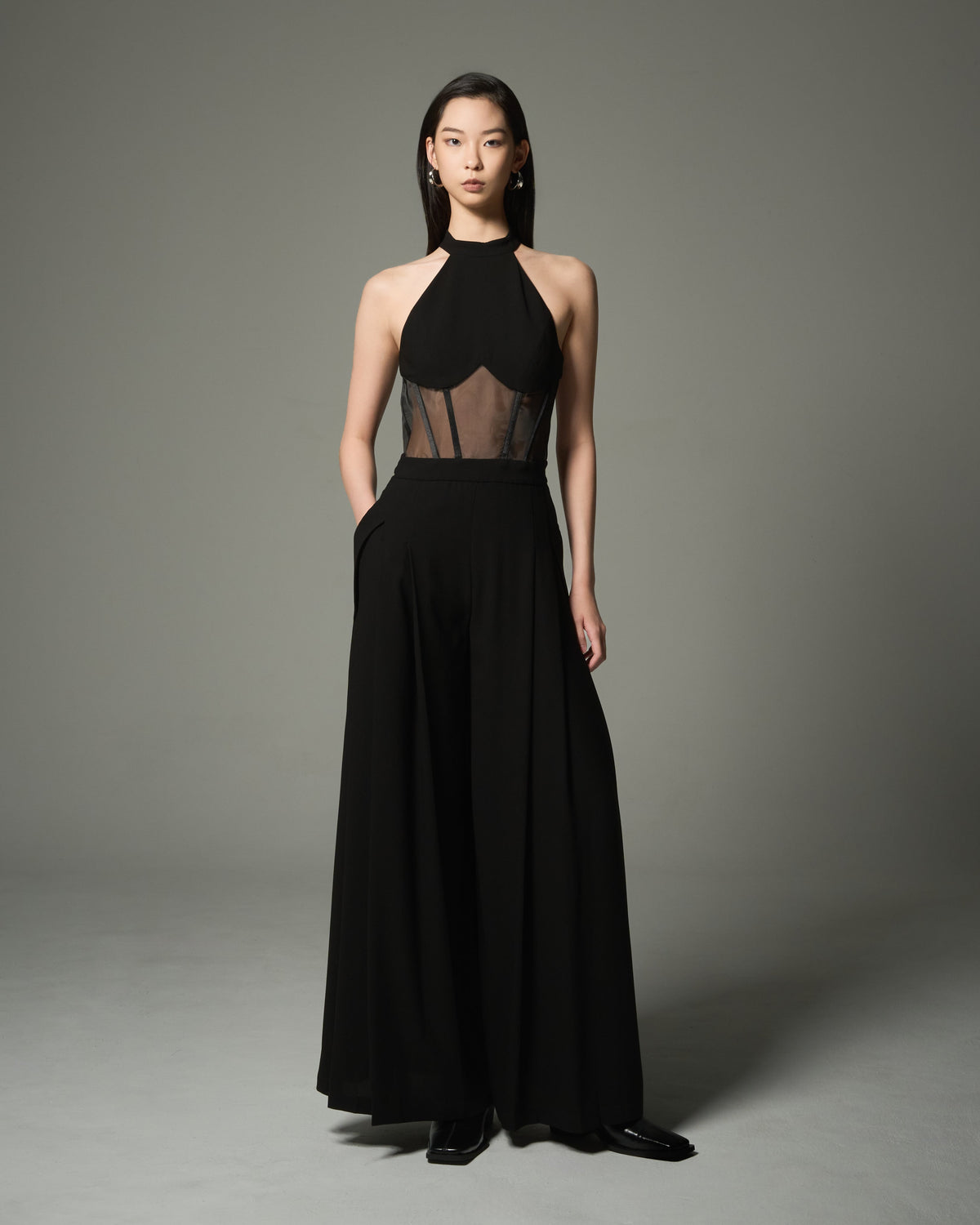 Halter neck Mesh Gown Jumpsuit