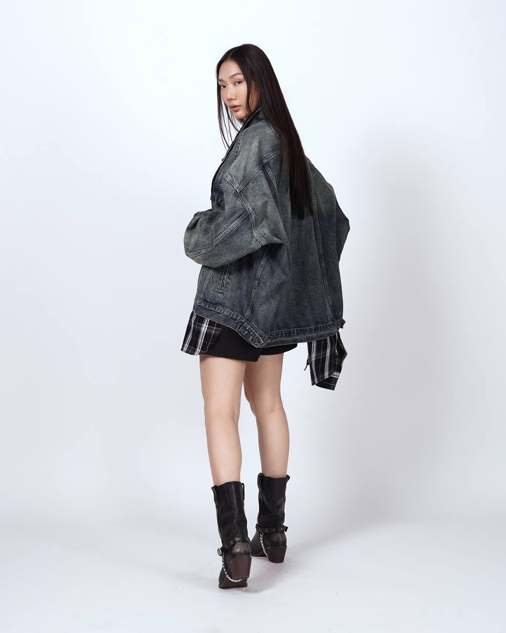 Panel Checkered Denim Jacket