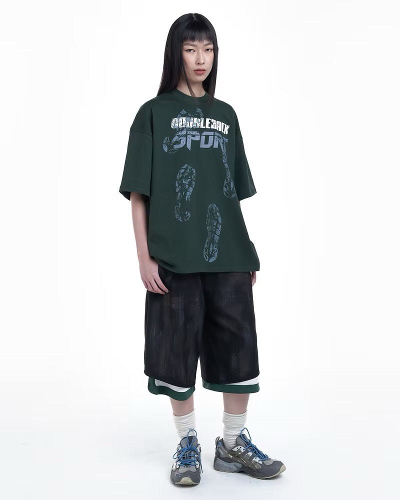 DOUBLE BACK Shoe Print T-Shirt Oversized
