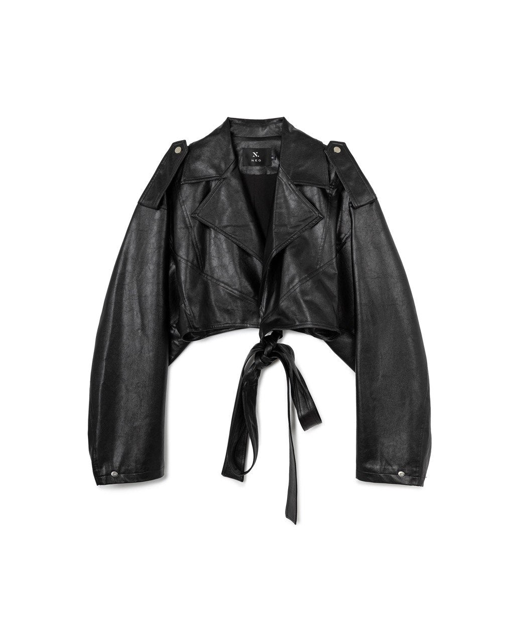 Cropped Faux Leather Belted Jacket