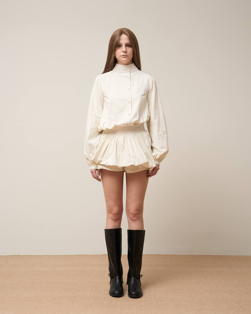Vol.3 Ch.2 Sculptural Smocked-Waist Blouse