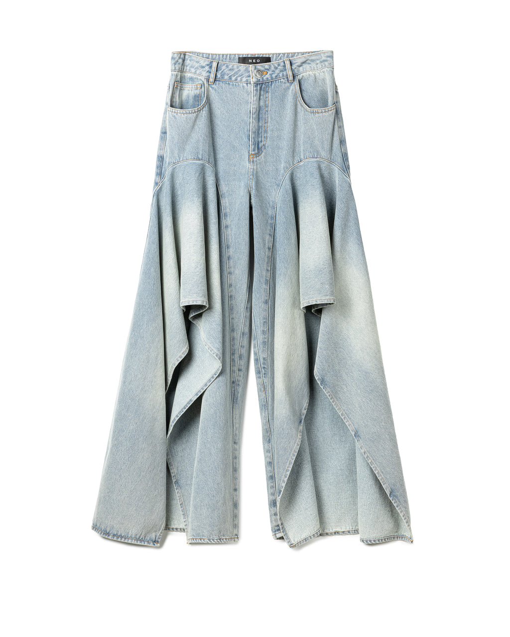 Draped Washed Denim Trousers