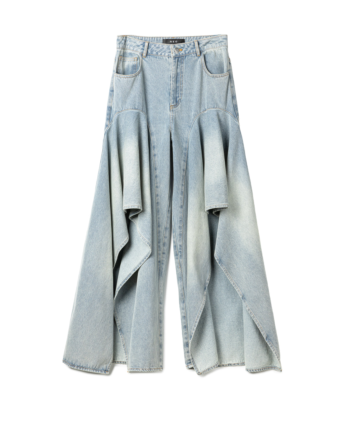 Draped Washed Denim Trousers