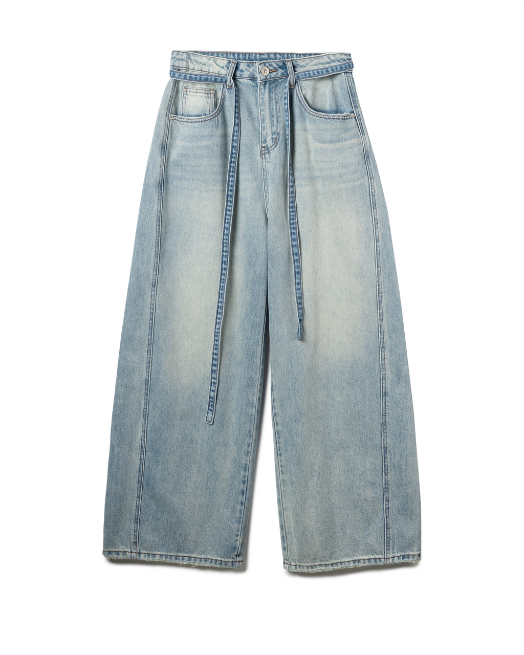 Self-Belted Wide Denim Pants