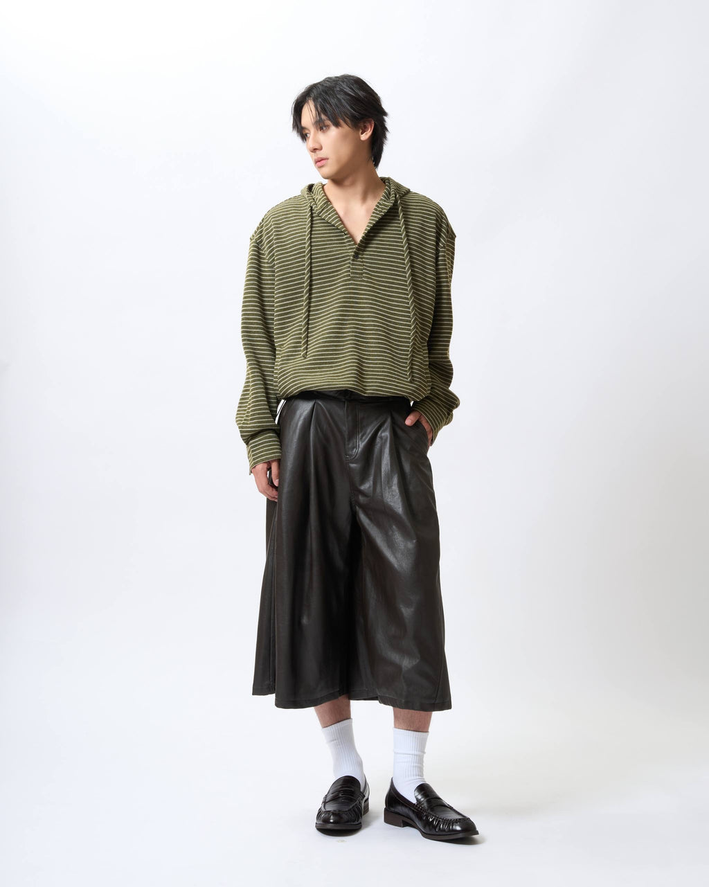 Sophisticated Ruched Faux-Leather Culottes