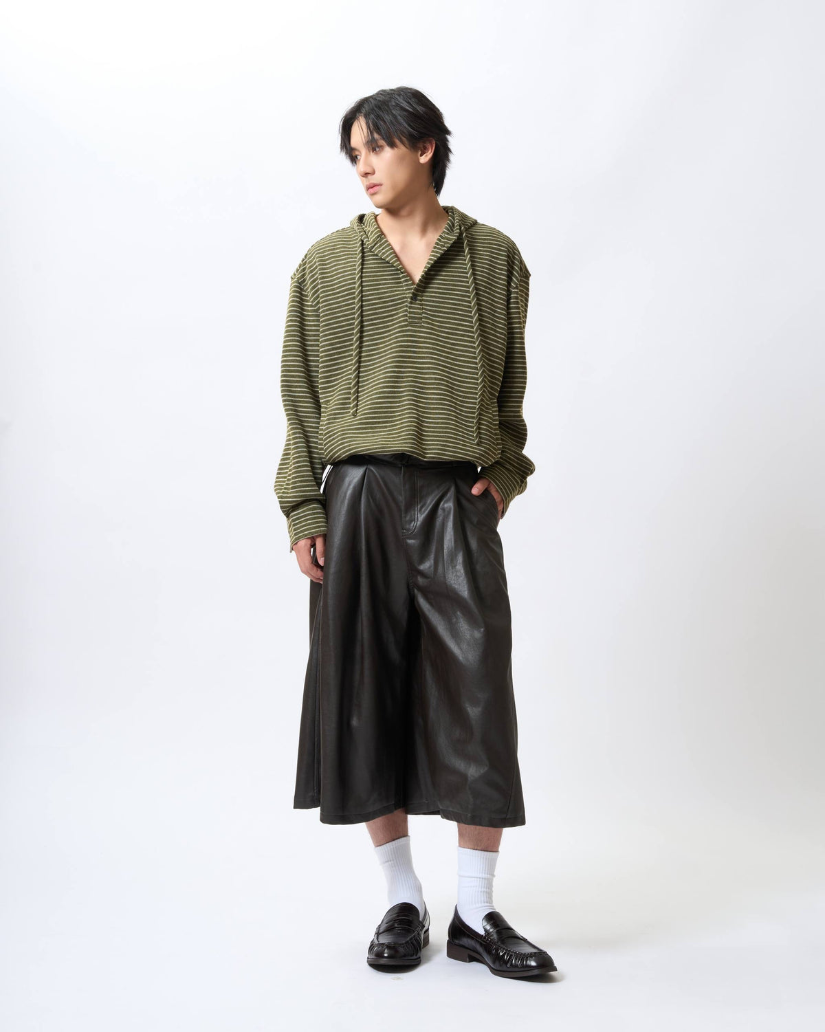 Sophisticated Ruched Faux-Leather Culottes