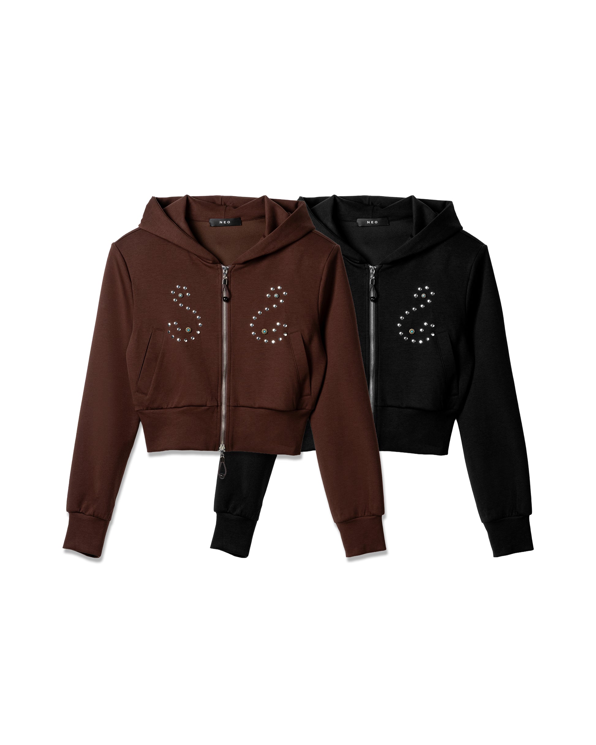 Cropped Studded Hoodie Set