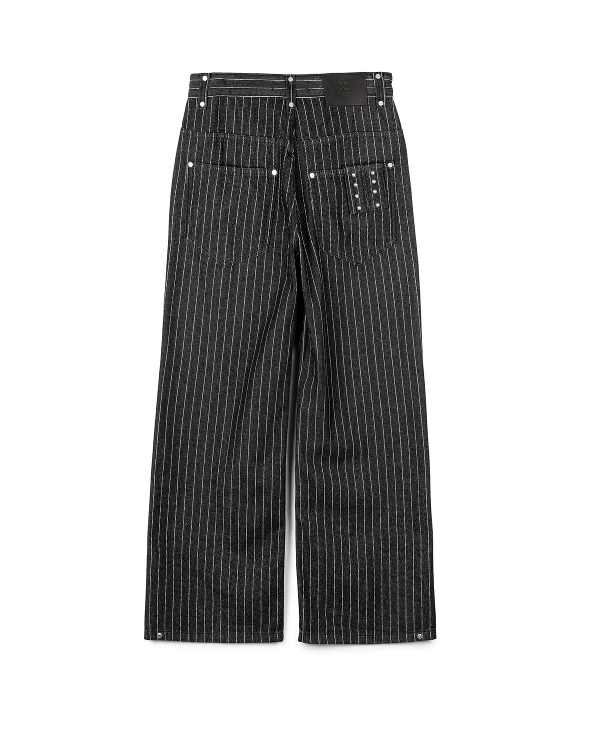 Structured Striped Denim Wide-Leg Pants